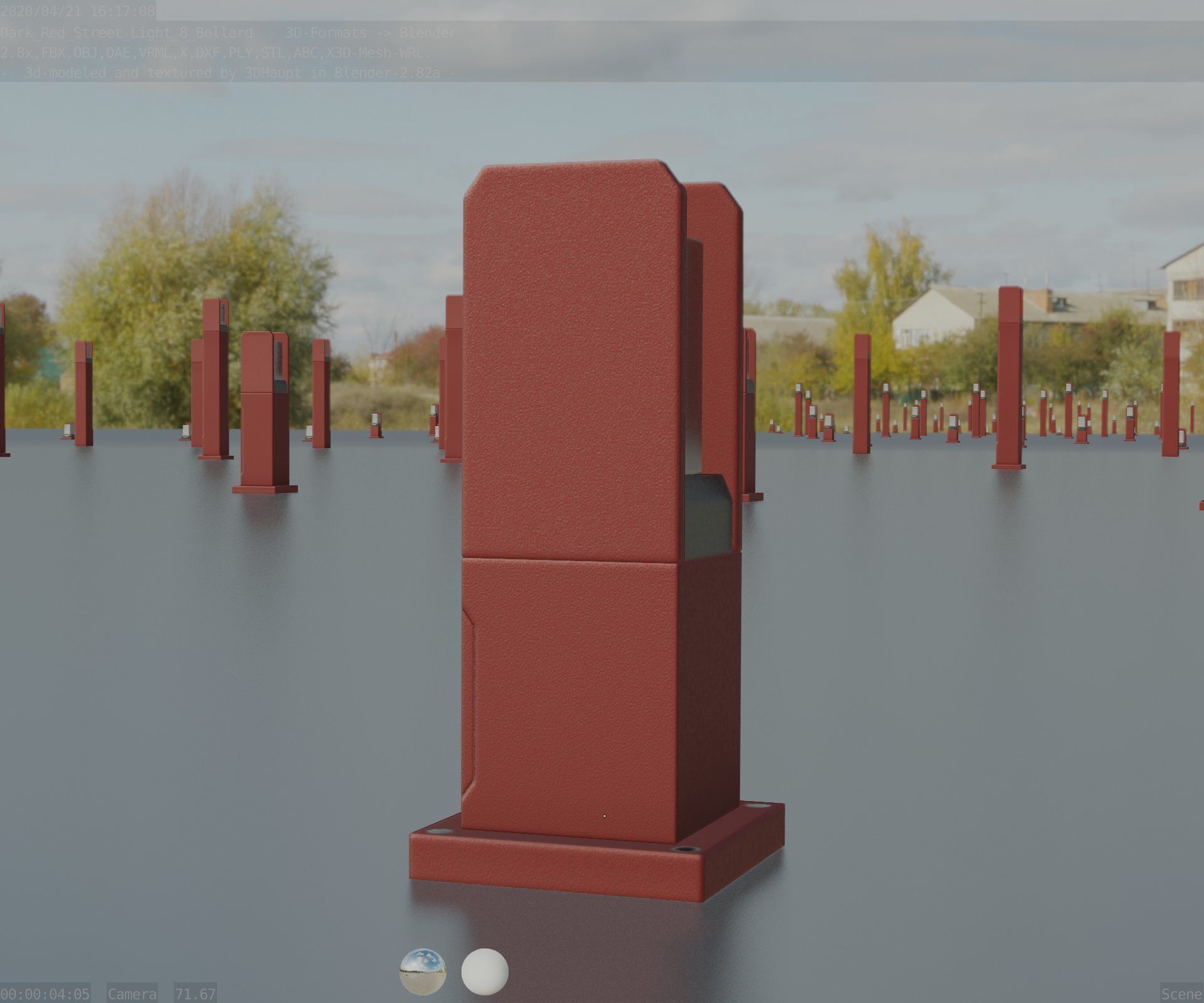 Street Light 8 Bollard 350mm Dark Red Version 1 Low-poly 3D model_7