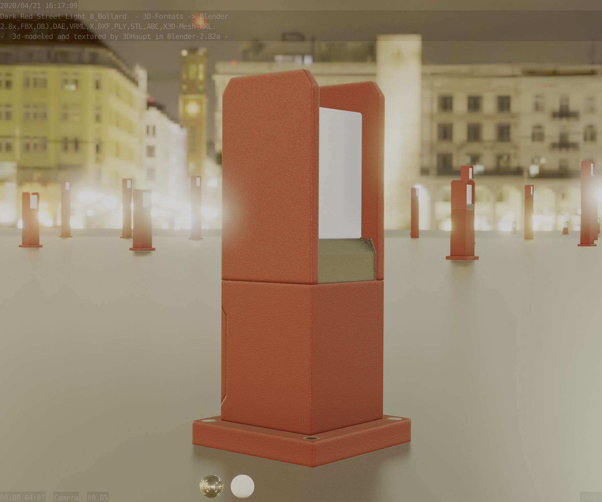 Street Light 8 Bollard 350mm Dark Red Version 1 Low-poly 3D model_9