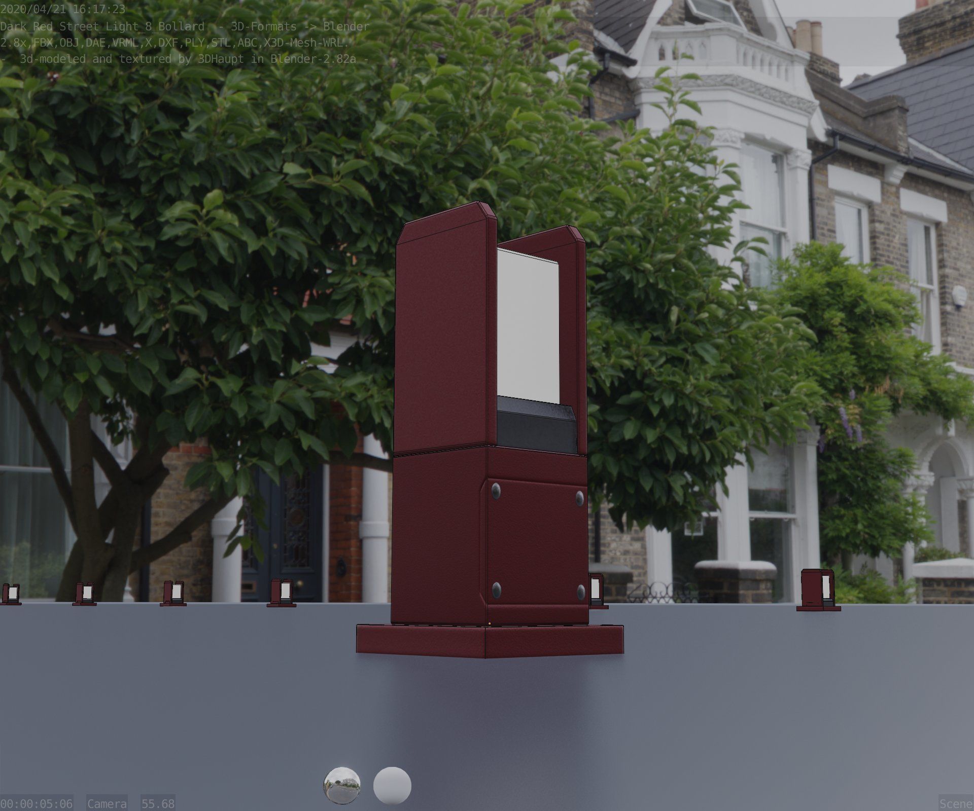 Street Light 8 Bollard 350mm Dark Red Version 1 Low-poly 3D model_32