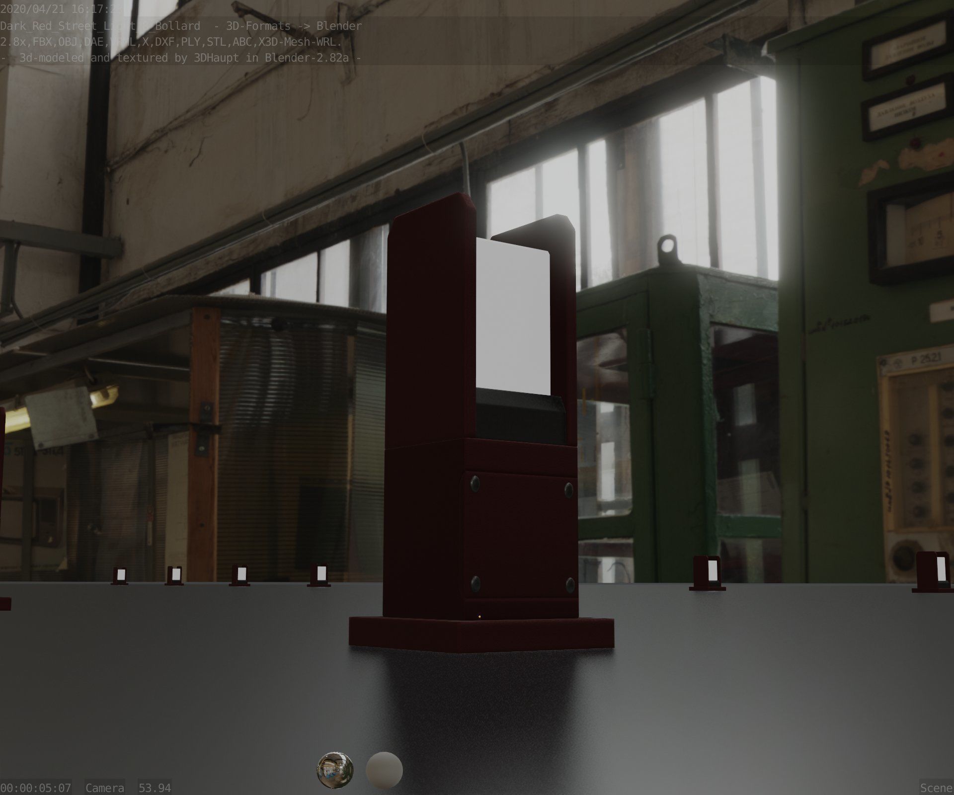 Street Light 8 Bollard 350mm Dark Red Version 1 Low-poly 3D model_33