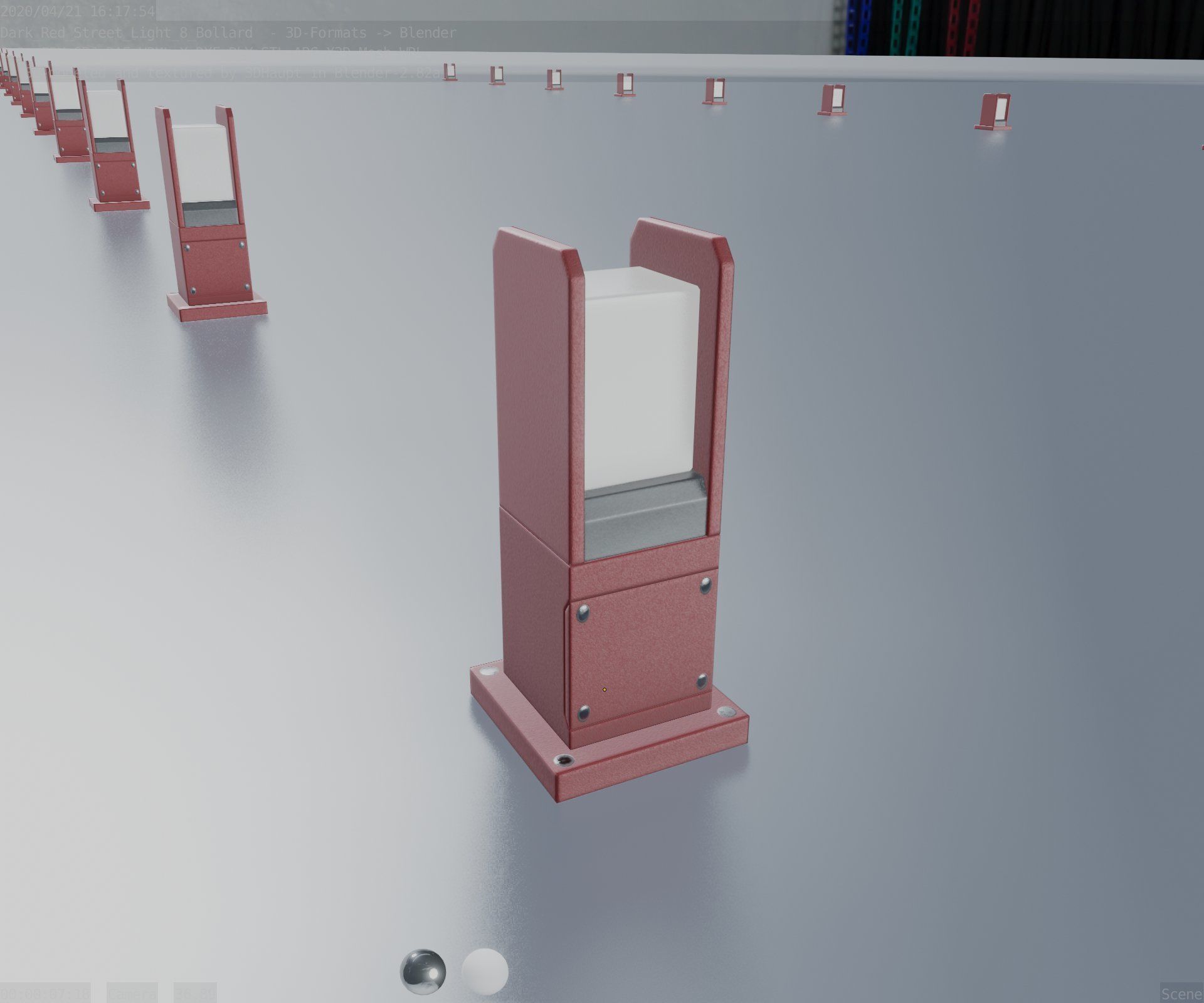 Street Light 8 Bollard 350mm Dark Red Version 1 Low-poly 3D model_92