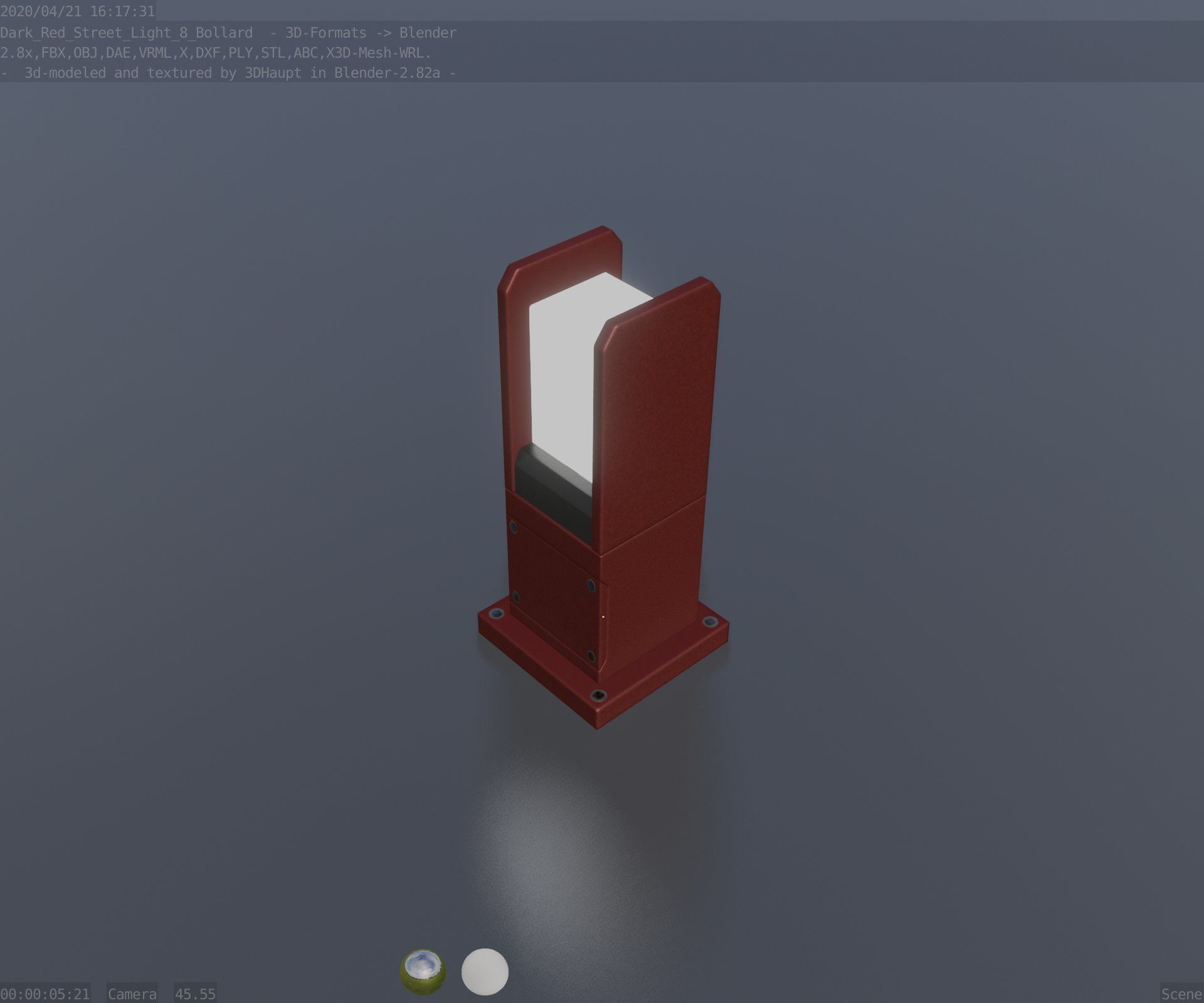 Street Light 8 Bollard 350mm Dark Red Version 1 Low-poly 3D model_47