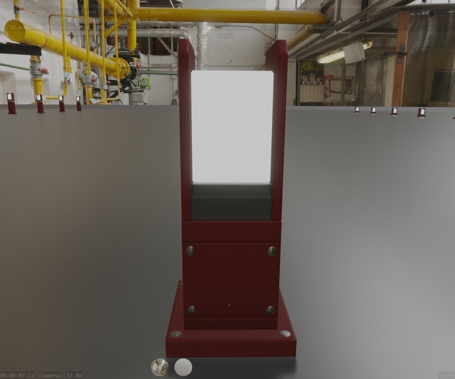 Street Light 8 Bollard 350mm Dark Red Version 1 Low-poly 3D model_95