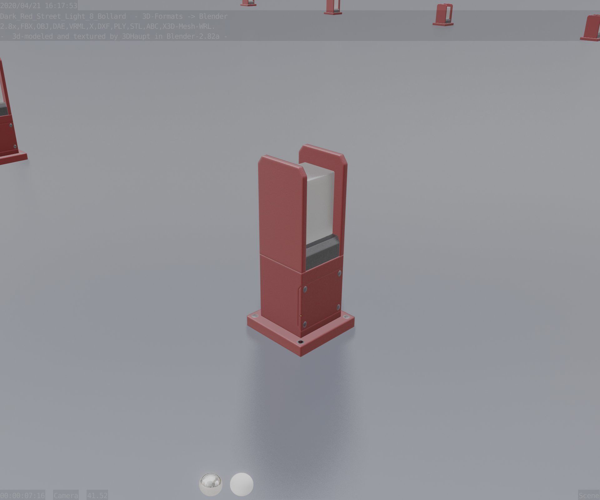 Street Light 8 Bollard 350mm Dark Red Version 1 Low-poly 3D model_90