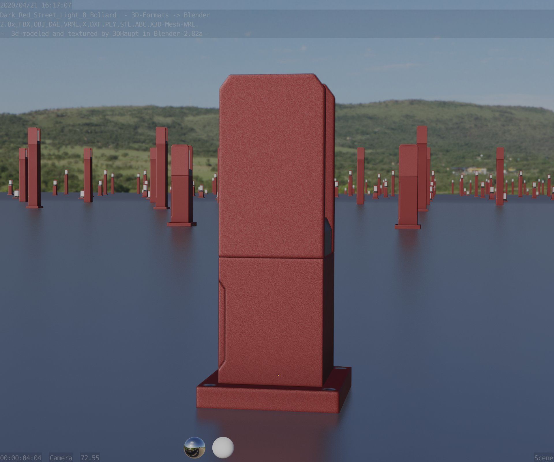 Street Light 8 Bollard 350mm Dark Red Version 1 Low-poly 3D model_6