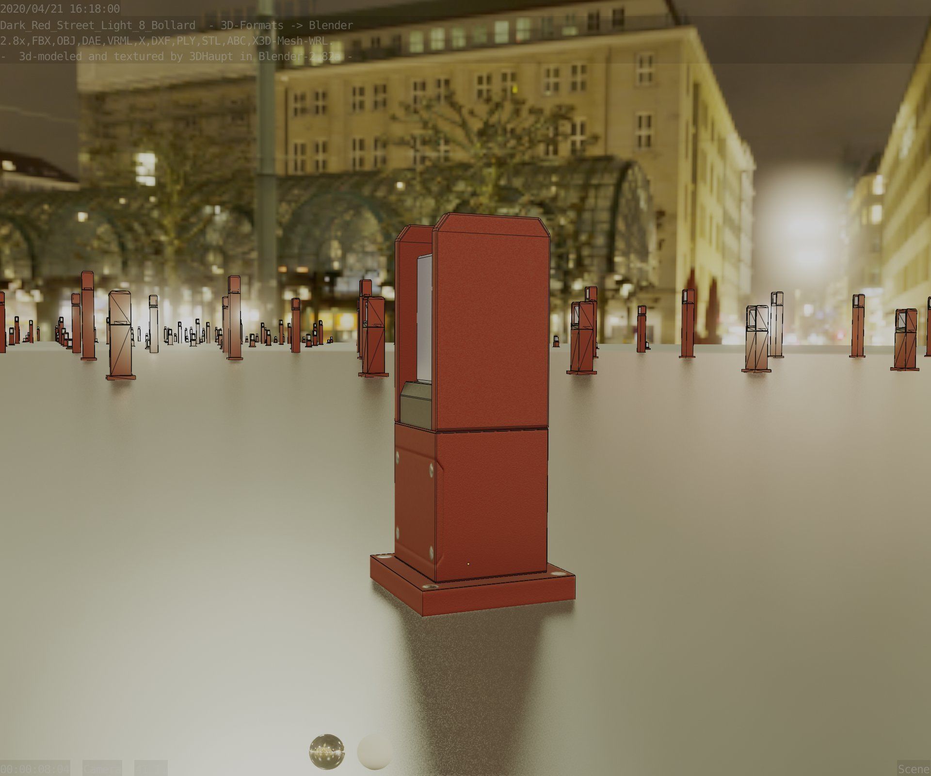 Street Light 8 Bollard 350mm Dark Red Version 1 Low-poly 3D model_2