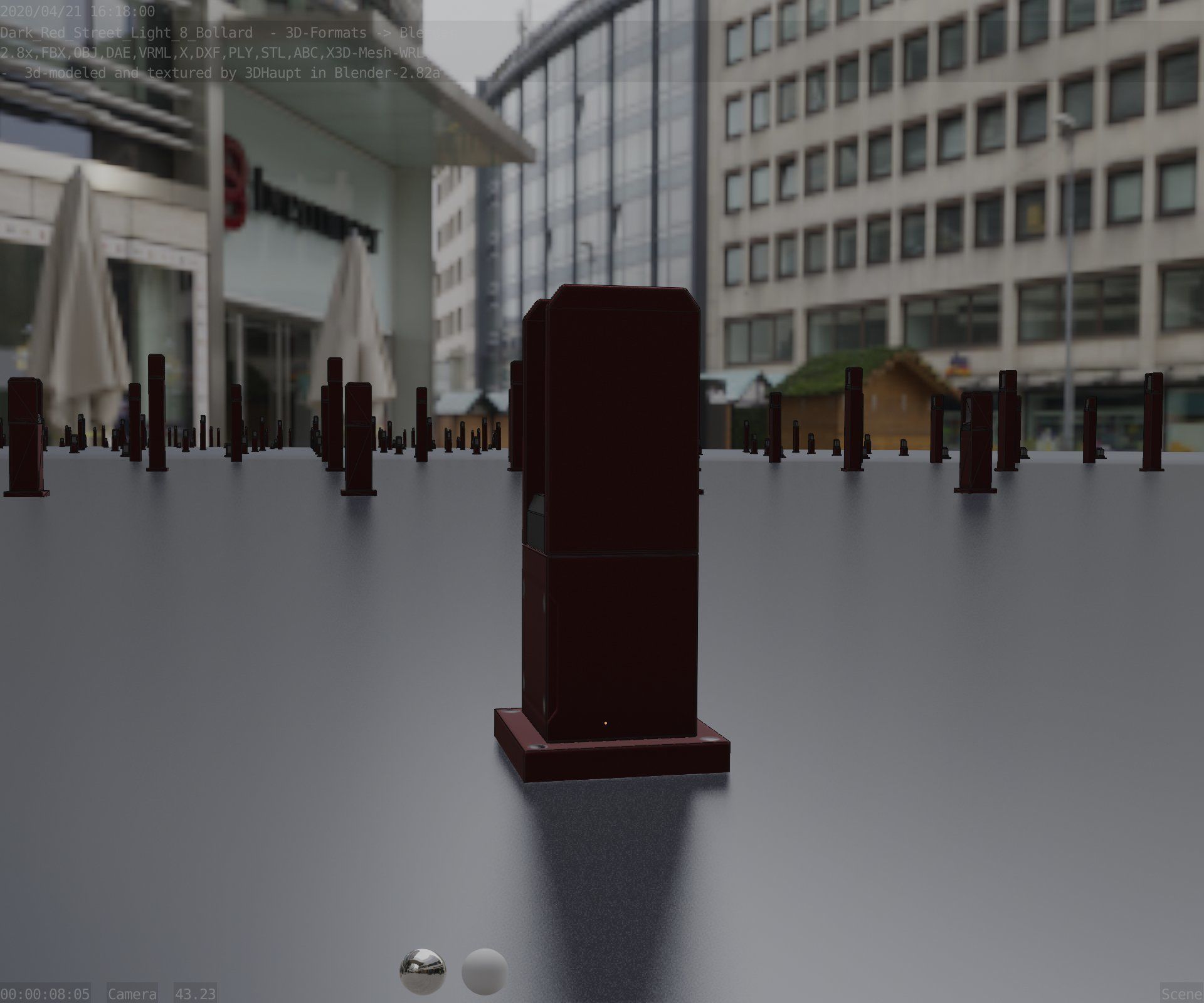 Street Light 8 Bollard 350mm Dark Red Version 1 Low-poly 3D model_3