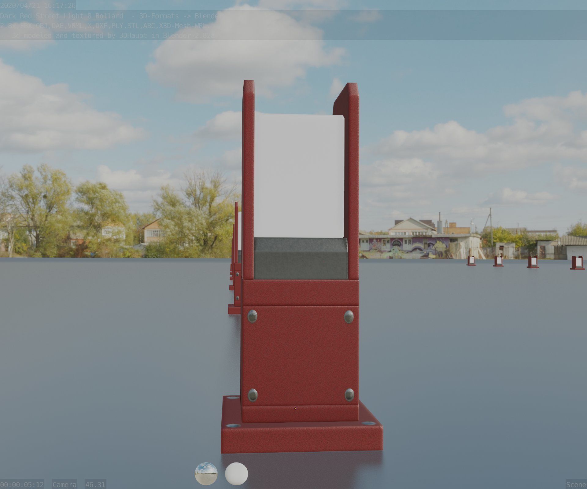 Street Light 8 Bollard 350mm Dark Red Version 1 Low-poly 3D model_38