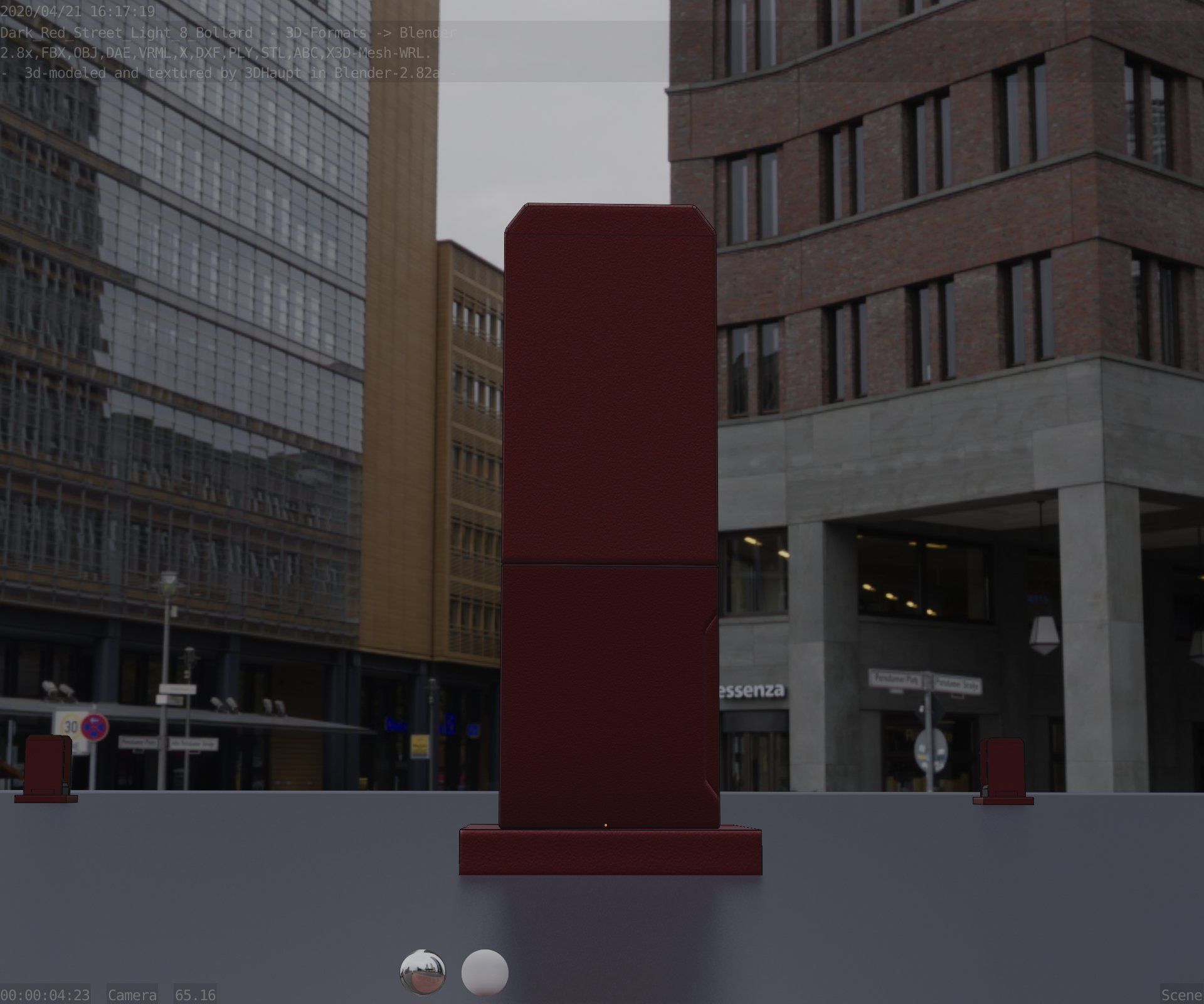 Street Light 8 Bollard 350mm Dark Red Version 1 Low-poly 3D model_25