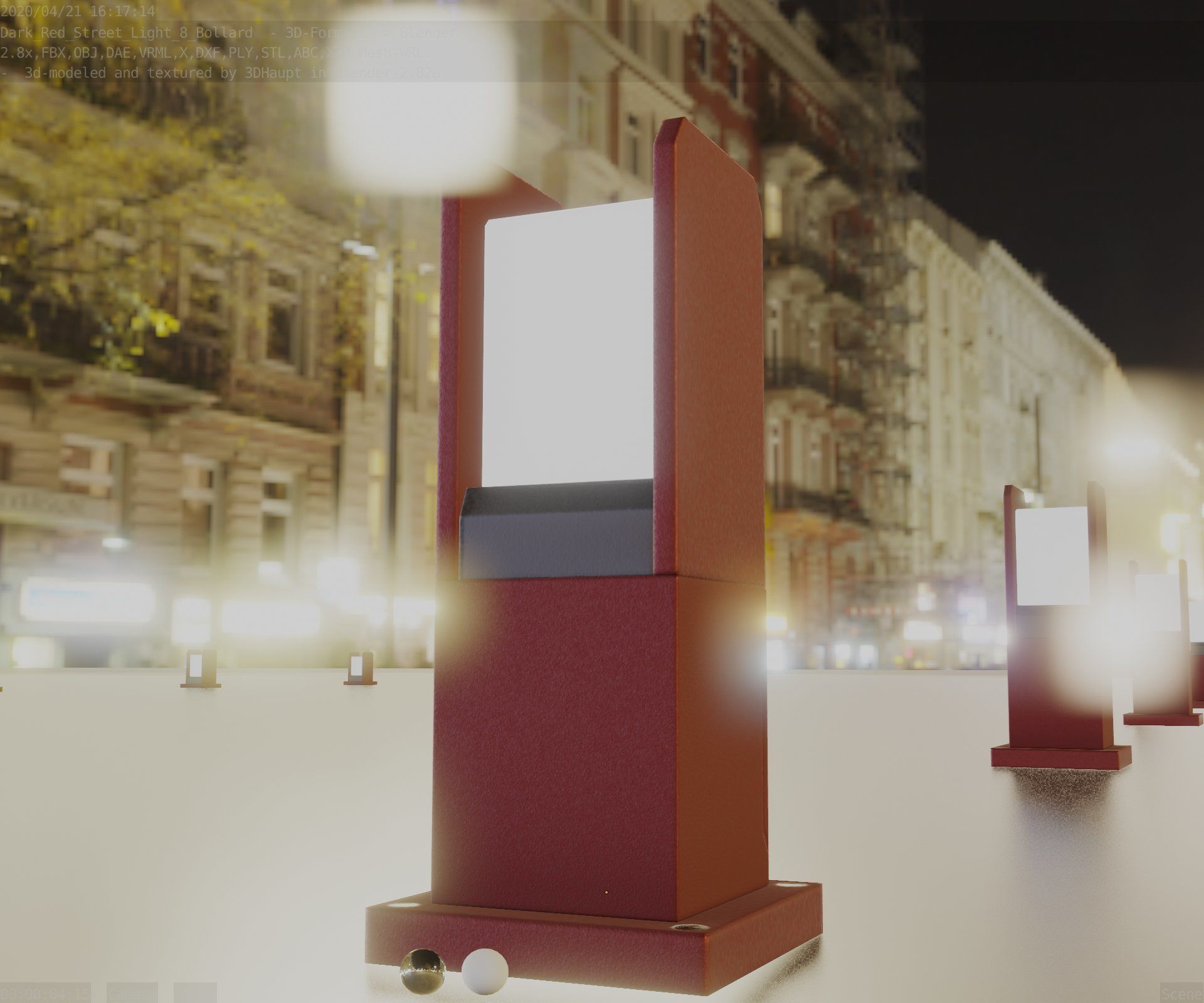 Street Light 8 Bollard 350mm Dark Red Version 1 Low-poly 3D model_17