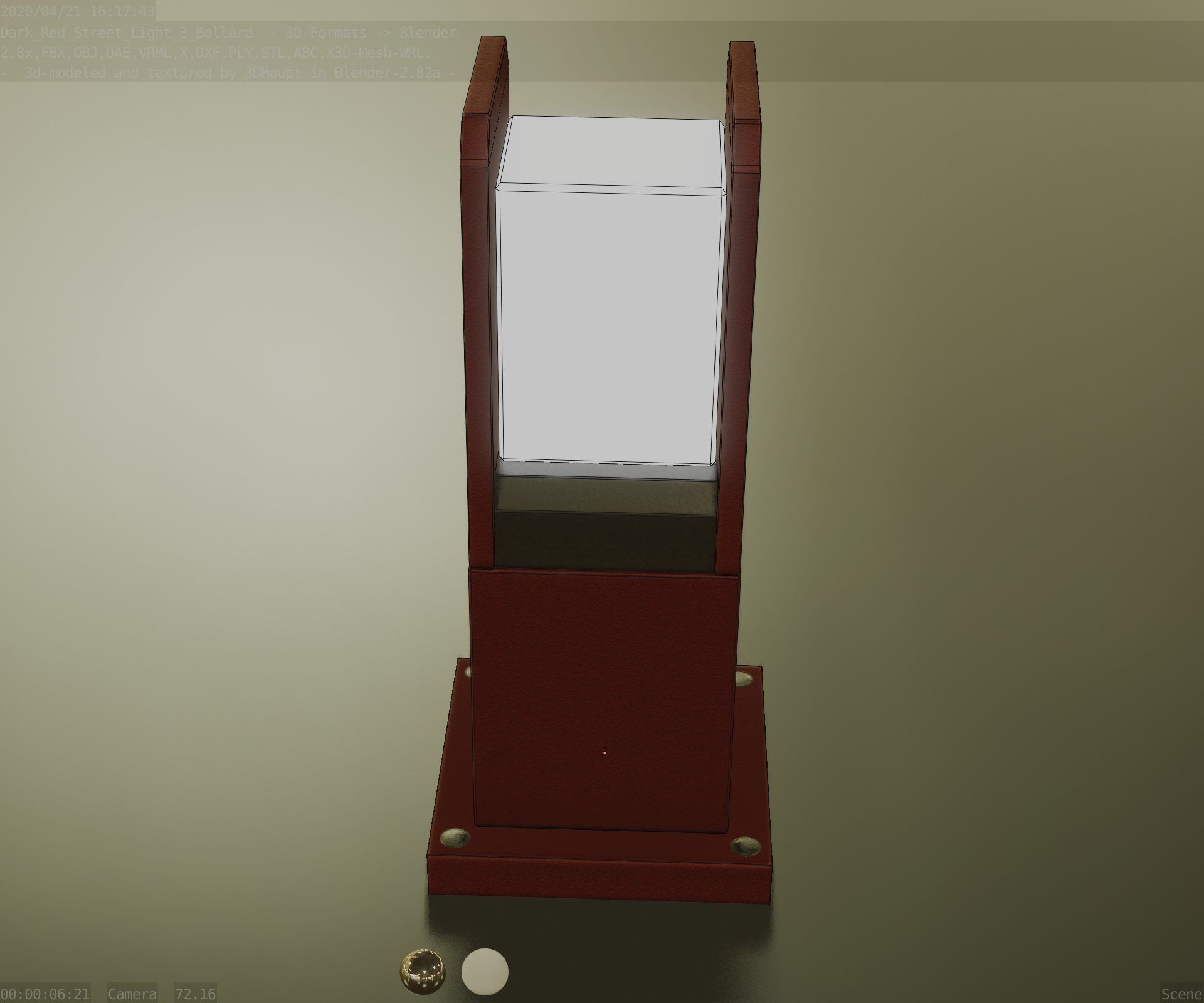 Street Light 8 Bollard 350mm Dark Red Version 1 Low-poly 3D model_71