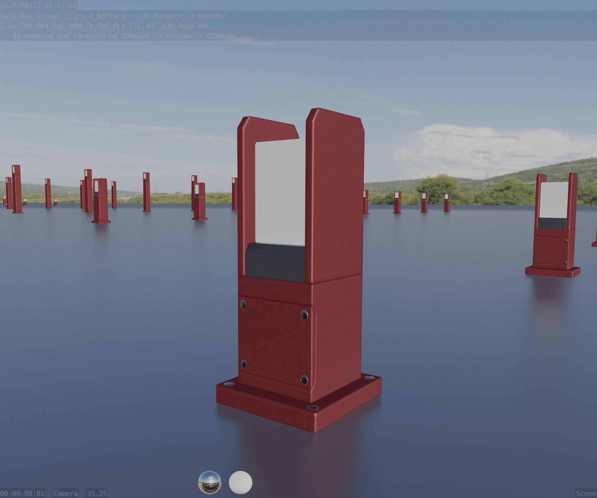 Street Light 8 Bollard 350mm Dark Red Version 1 Low-poly 3D model_99