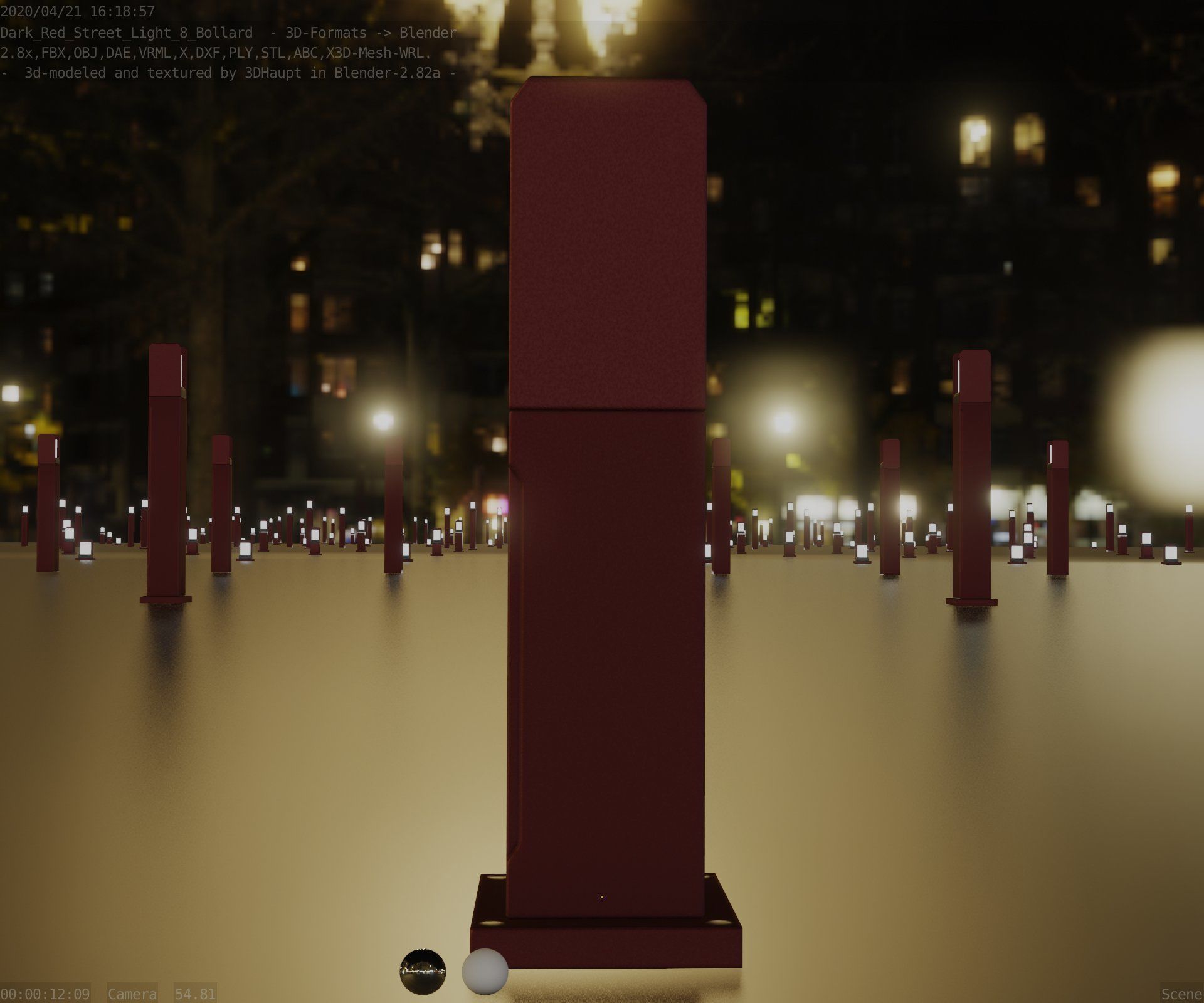 Street Light 8 Bollard 500mm Dark Red Version 1 Low-poly 3D model_97