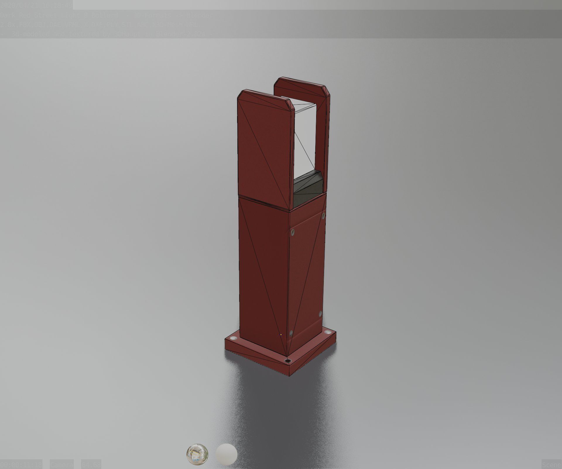 Street Light 8 Bollard 500mm Dark Red Version 1 Low-poly 3D model_82
