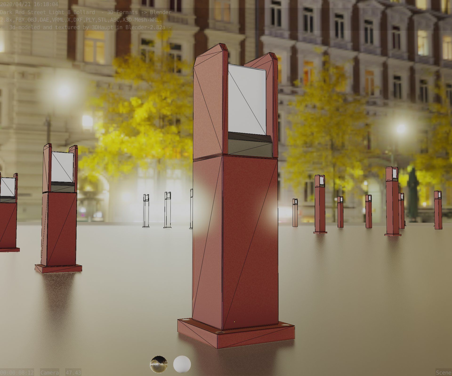 Street Light 8 Bollard 500mm Dark Red Version 1 Low-poly 3D model_15