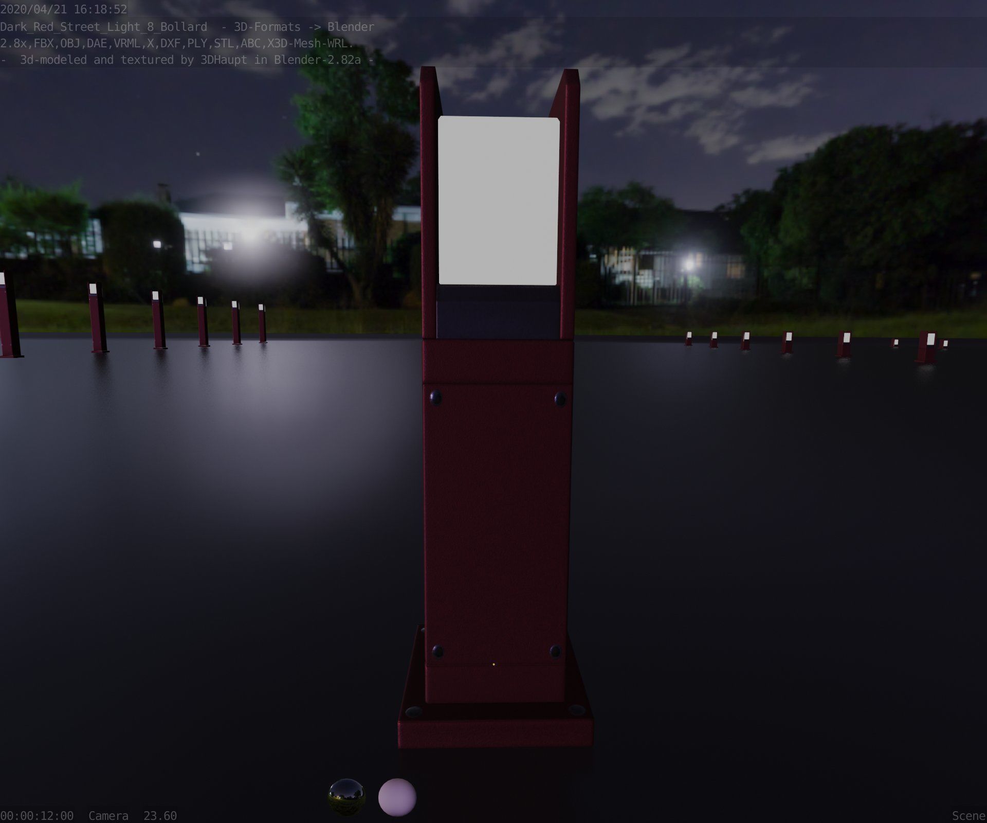 Street Light 8 Bollard 500mm Dark Red Version 1 Low-poly 3D model_88