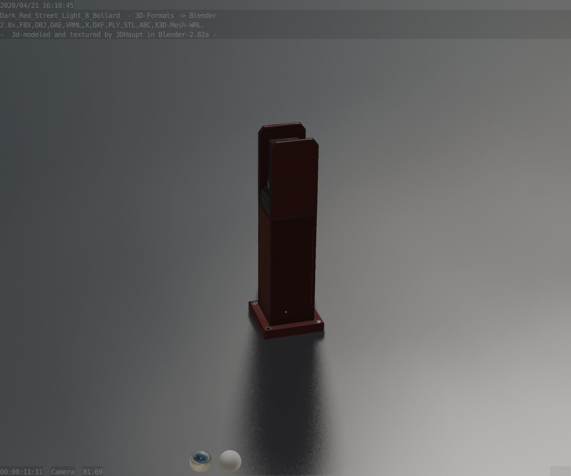 Street Light 8 Bollard 500mm Dark Red Version 1 Low-poly 3D model_75