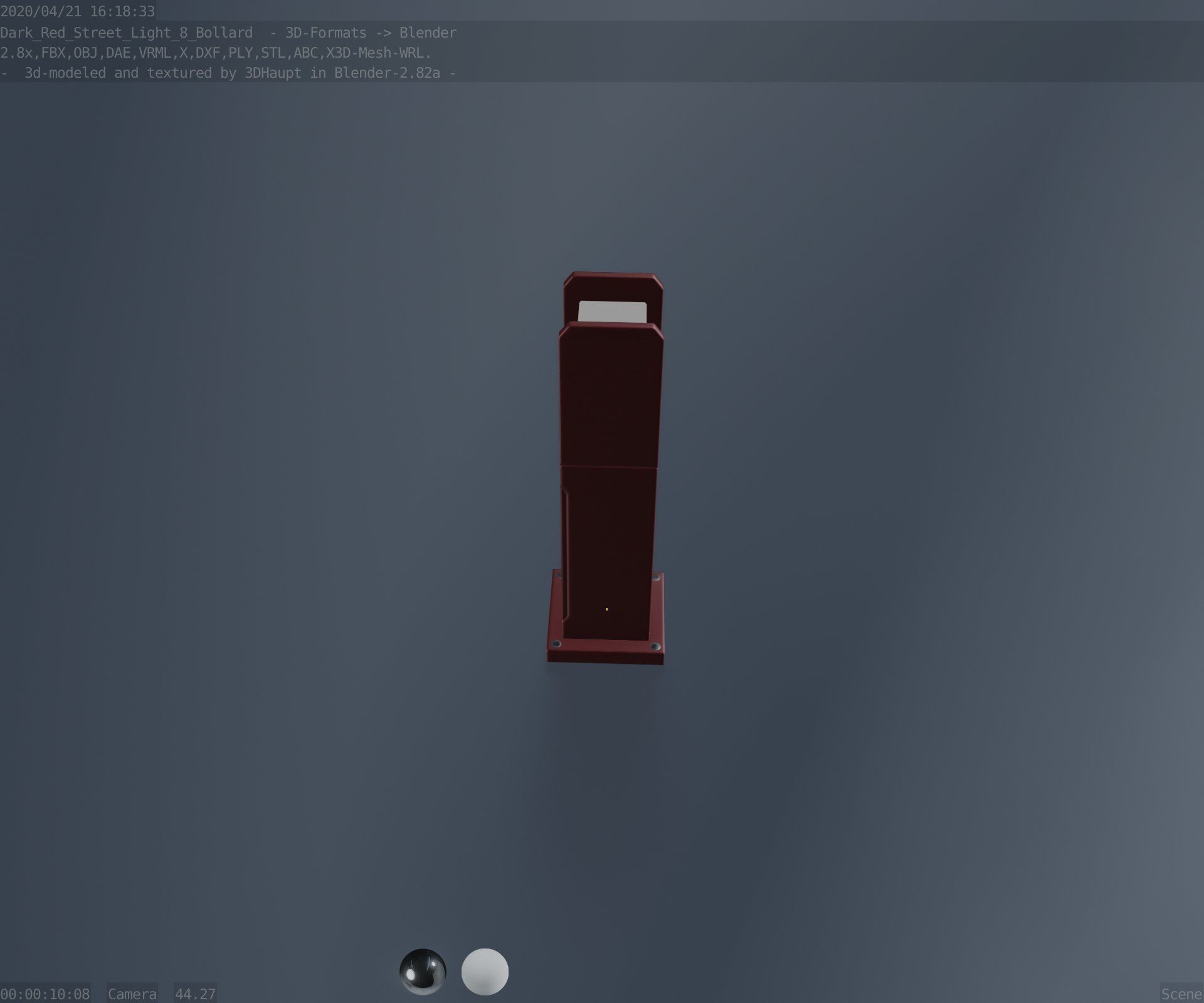 Street Light 8 Bollard 500mm Dark Red Version 1 Low-poly 3D model_48