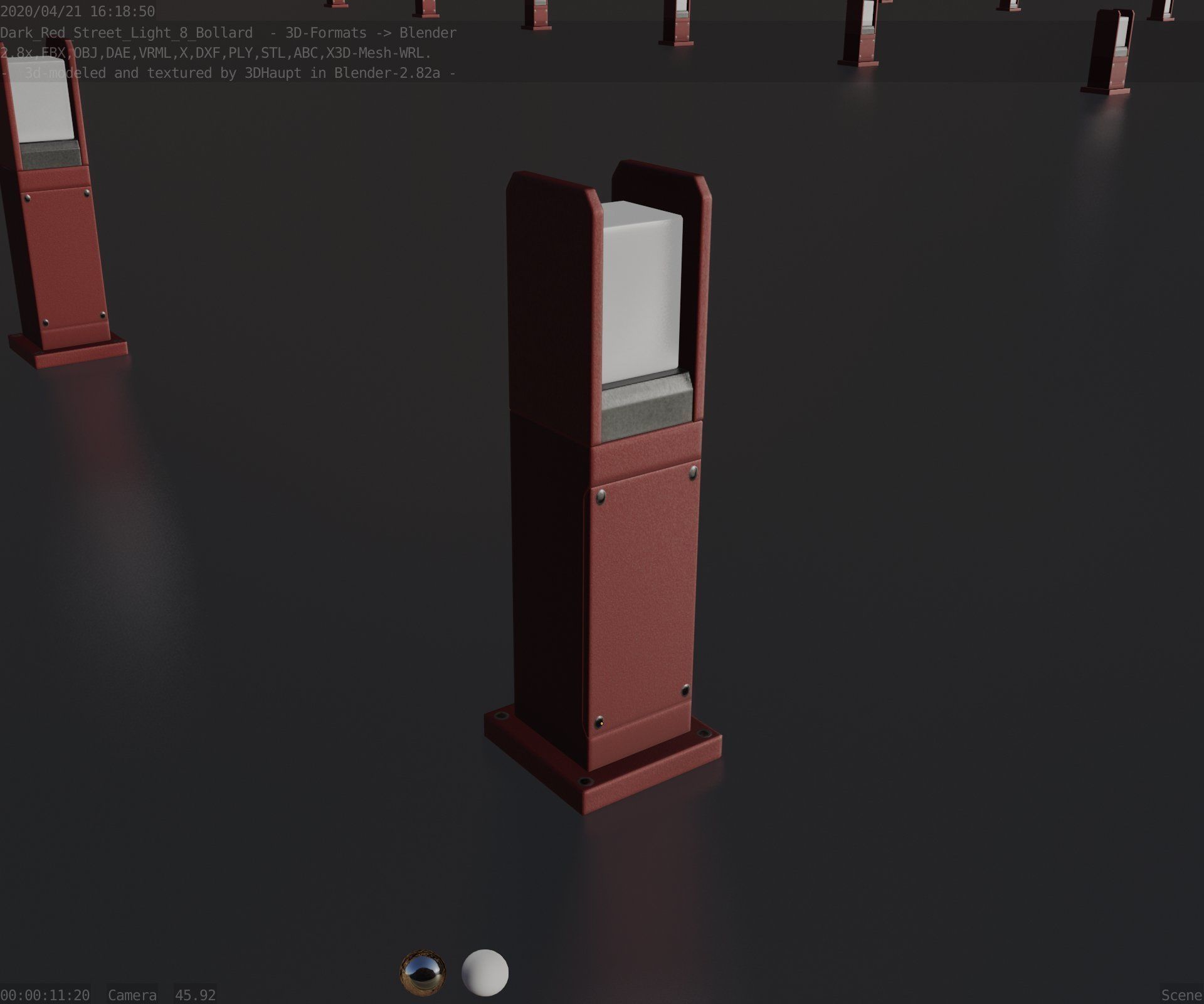 Street Light 8 Bollard 500mm Dark Red Version 1 Low-poly 3D model_84