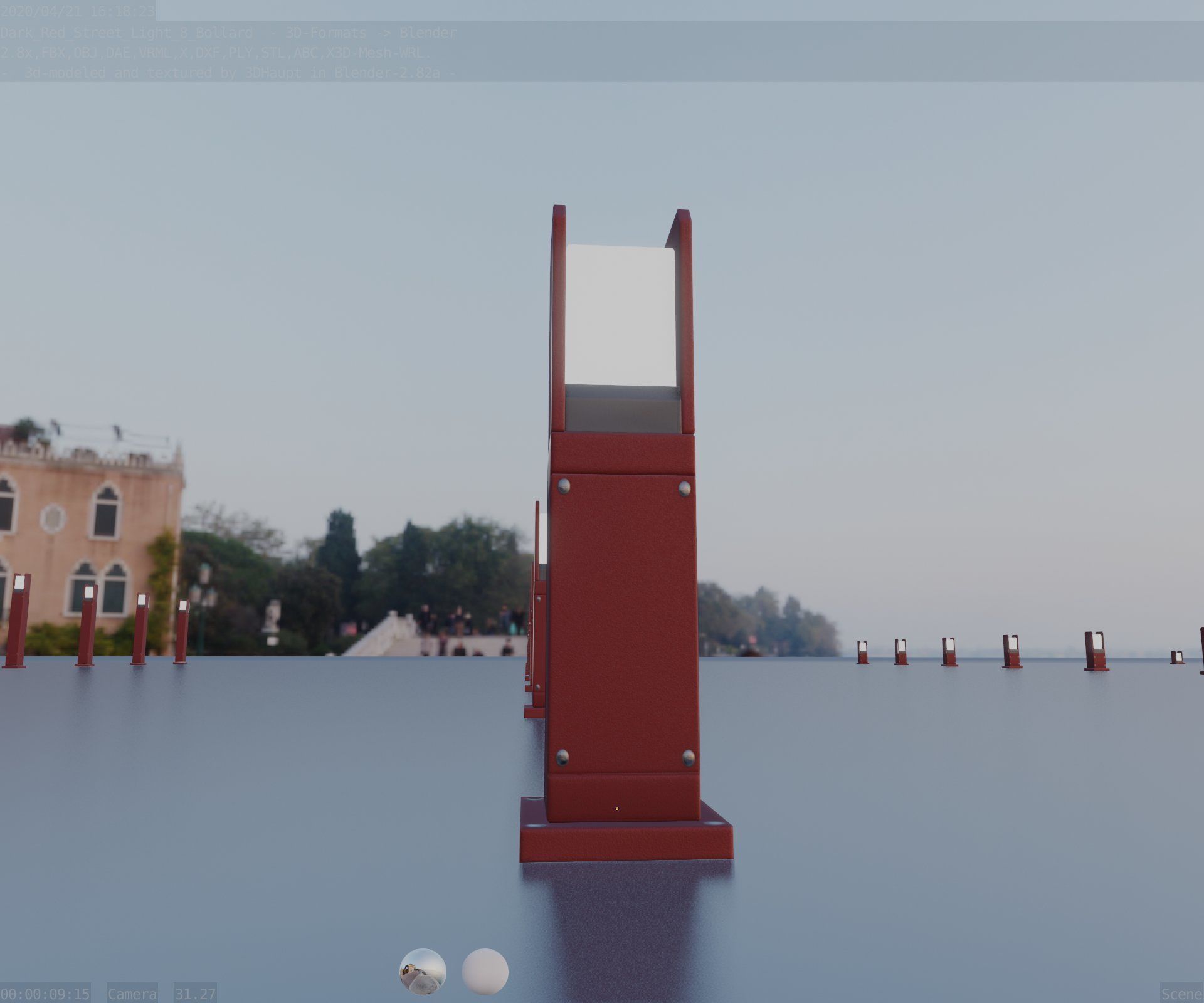 Street Light 8 Bollard 500mm Dark Red Version 1 Low-poly 3D model_31