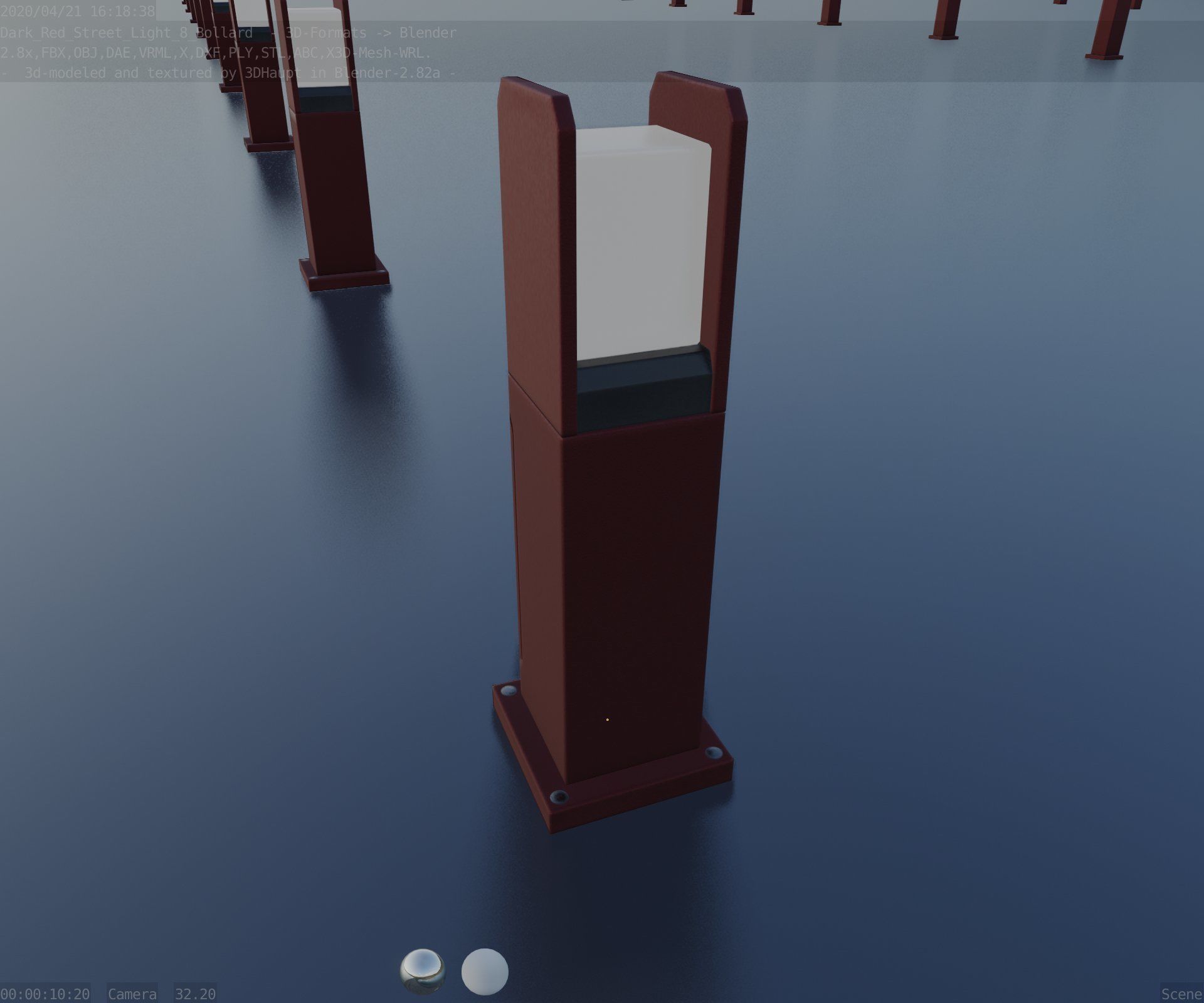 Street Light 8 Bollard 500mm Dark Red Version 1 Low-poly 3D model_60