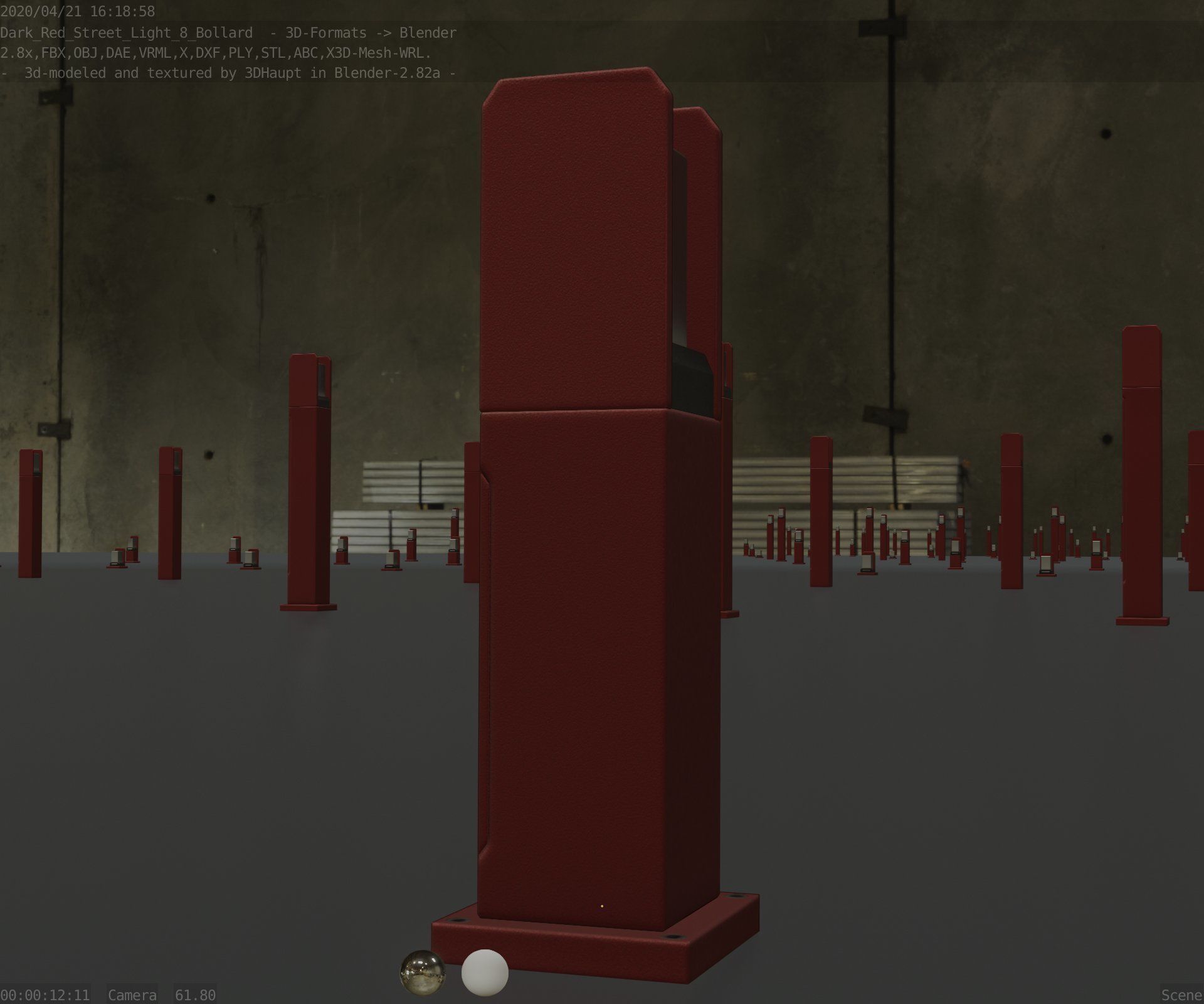 Street Light 8 Bollard 500mm Dark Red Version 1 Low-poly 3D model_99