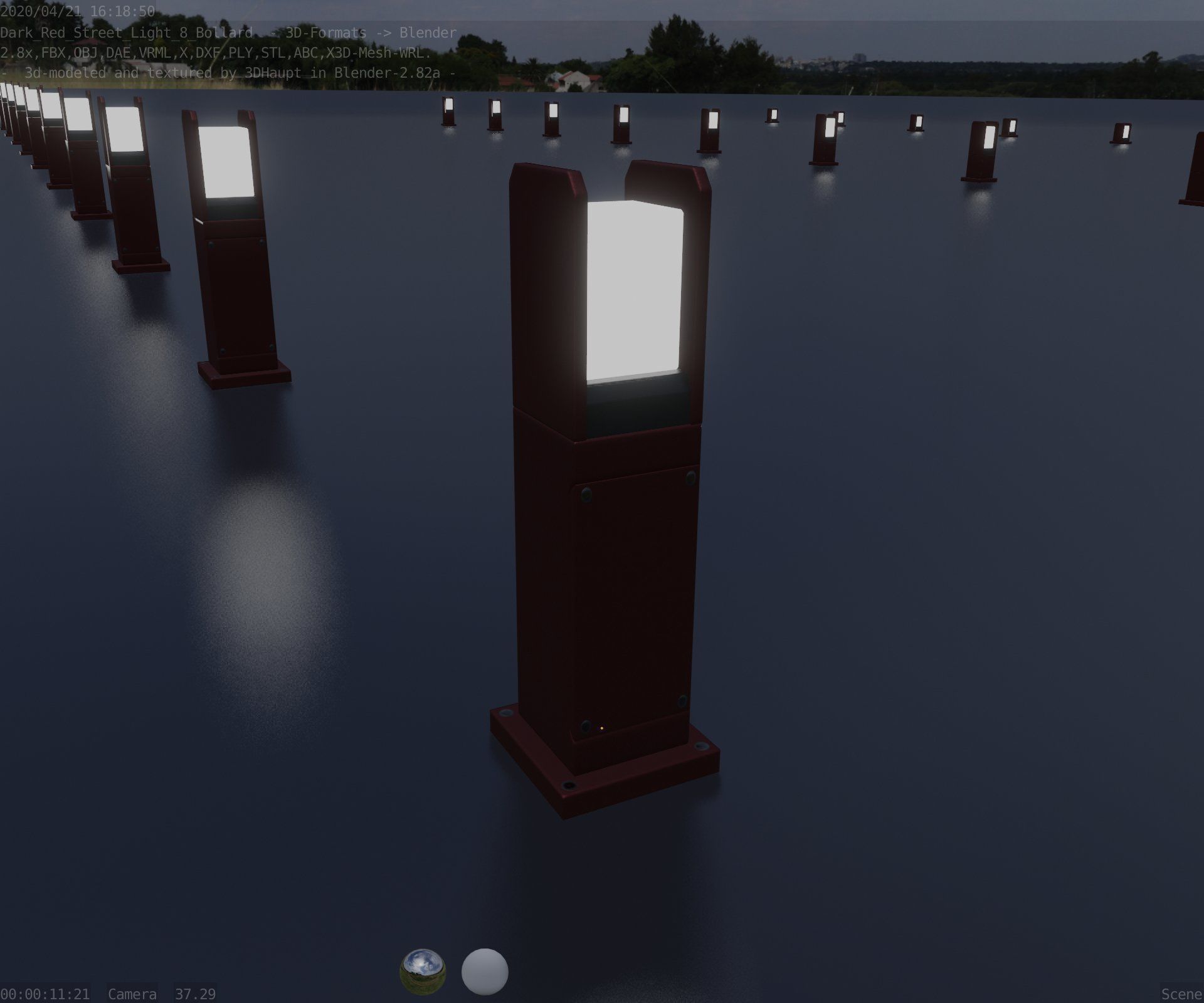 Street Light 8 Bollard 500mm Dark Red Version 1 Low-poly 3D model_85