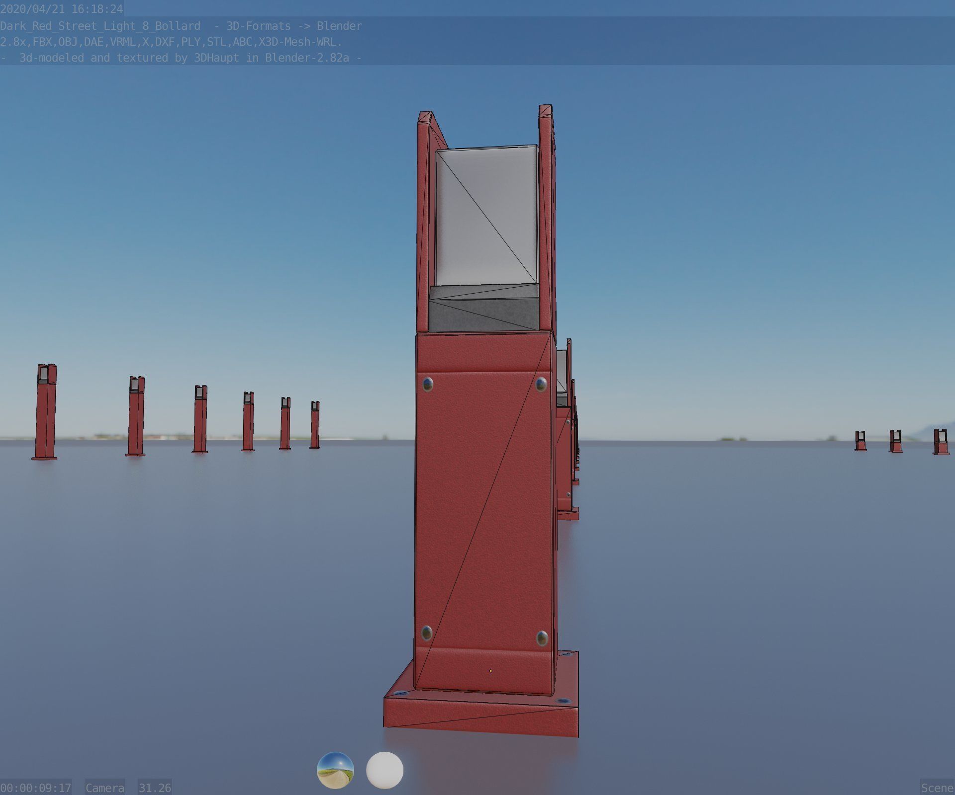 Street Light 8 Bollard 500mm Dark Red Version 1 Low-poly 3D model_33