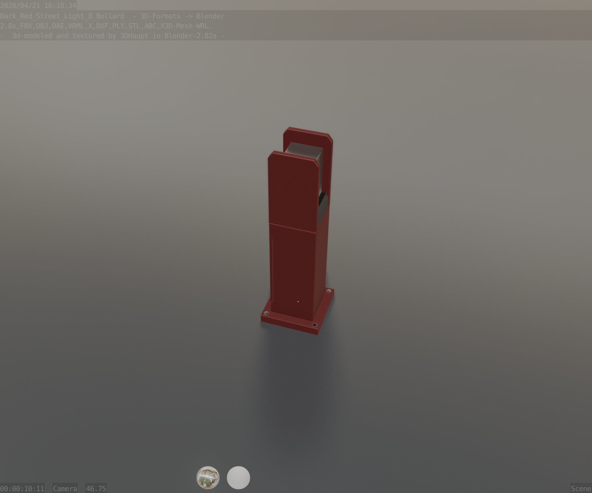 Street Light 8 Bollard 500mm Dark Red Version 1 Low-poly 3D model_51