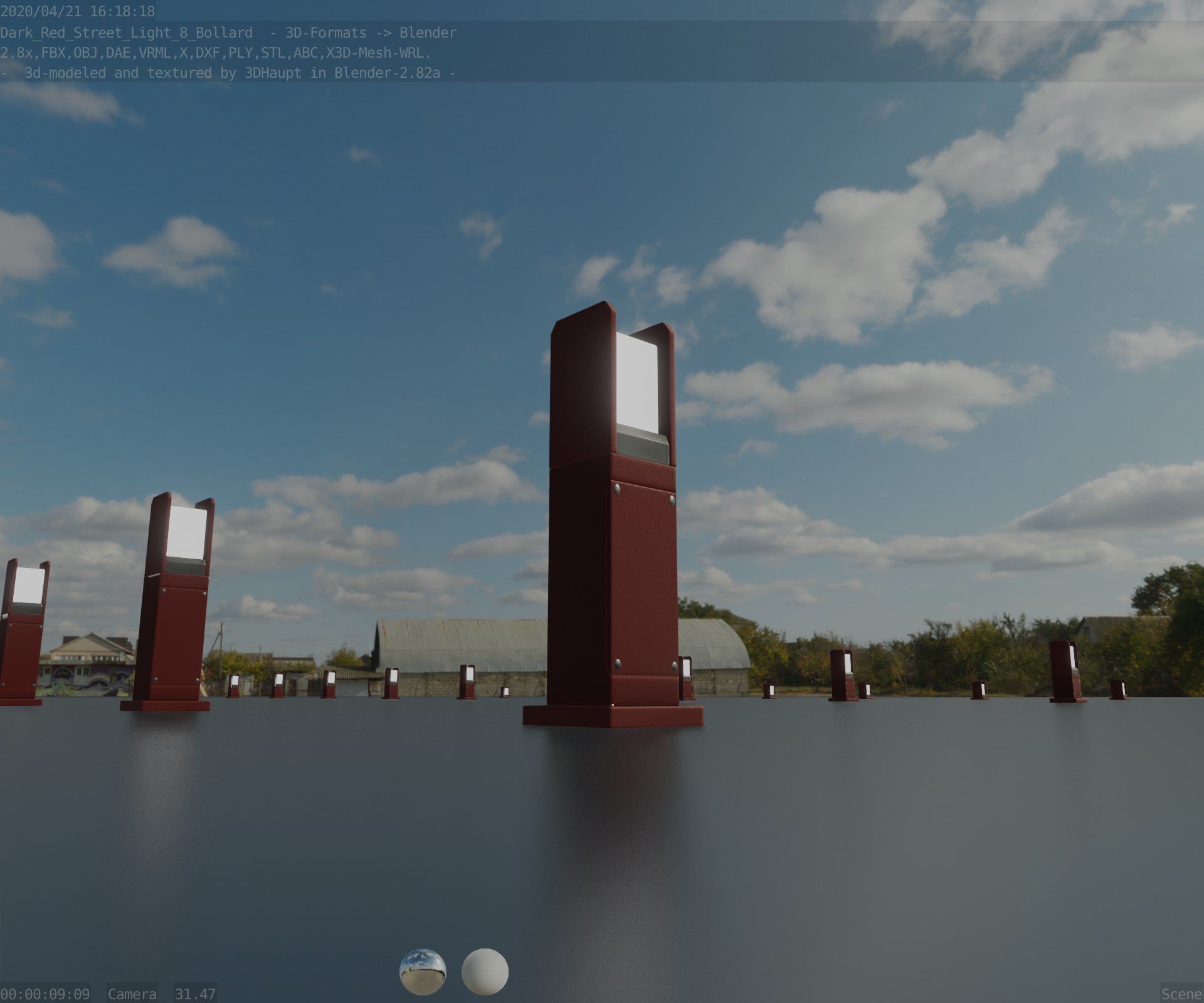 Street Light 8 Bollard 500mm Dark Red Version 1 Low-poly 3D model_25