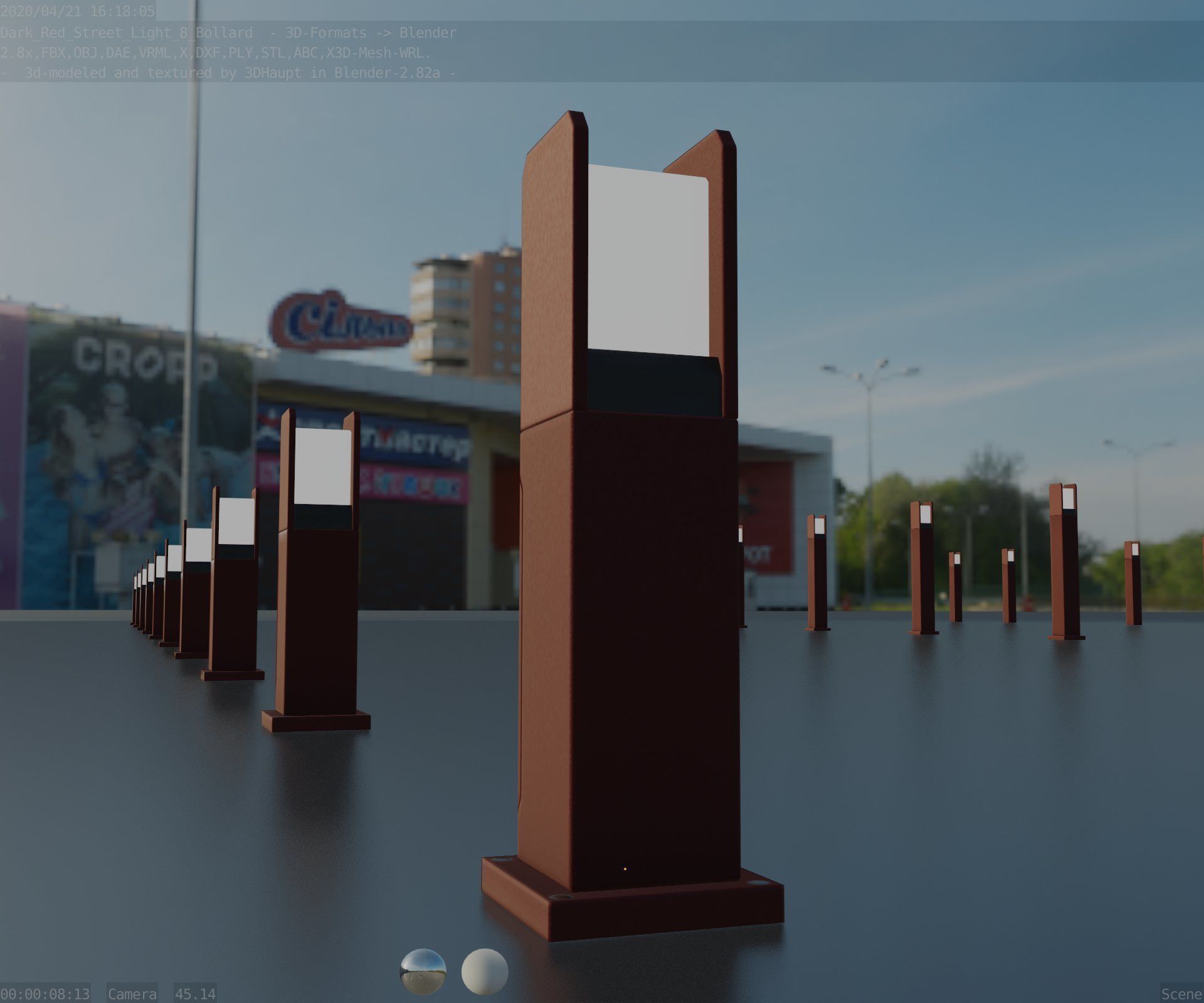 Street Light 8 Bollard 500mm Dark Red Version 1 Low-poly 3D model_16