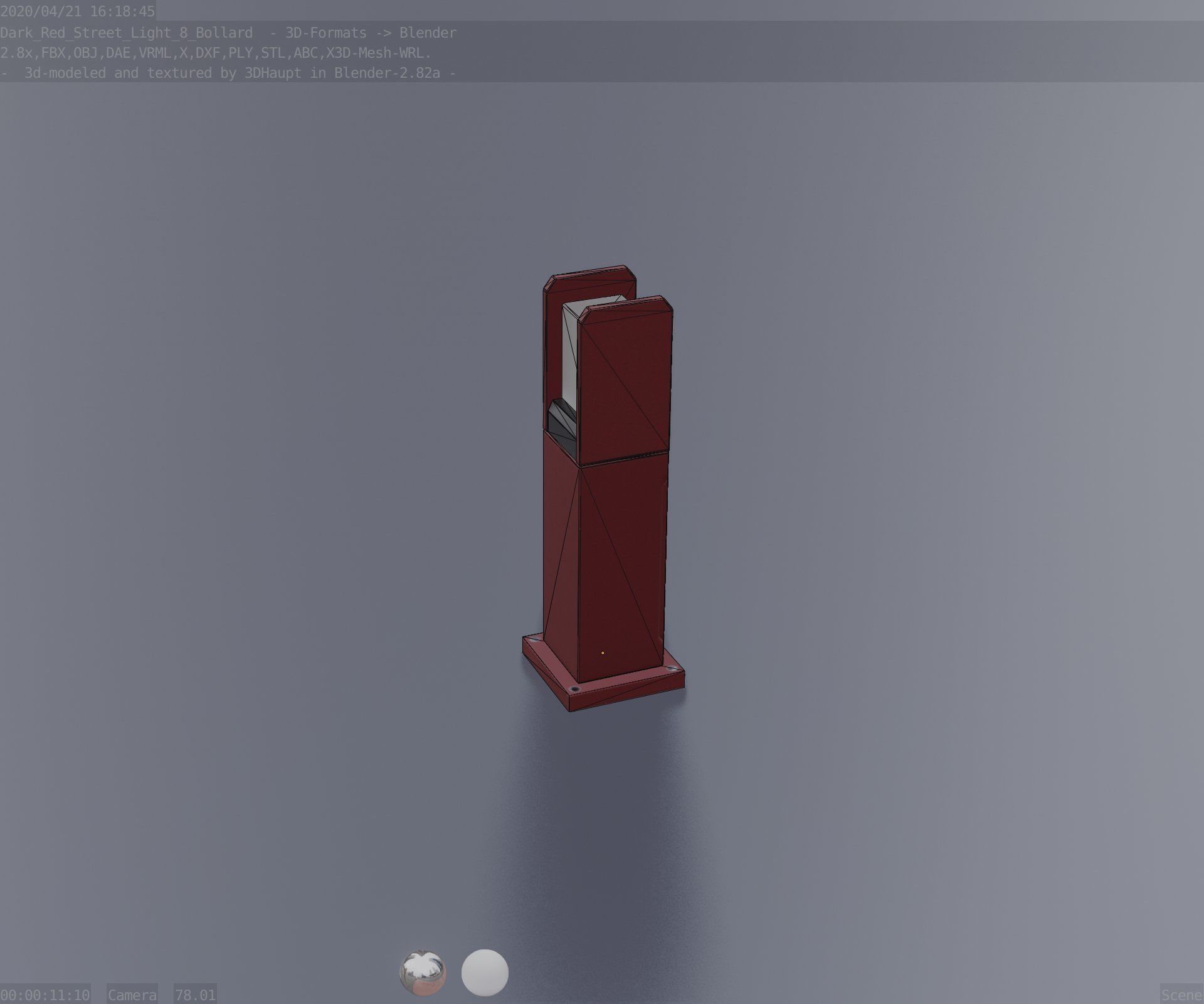 Street Light 8 Bollard 500mm Dark Red Version 1 Low-poly 3D model_74