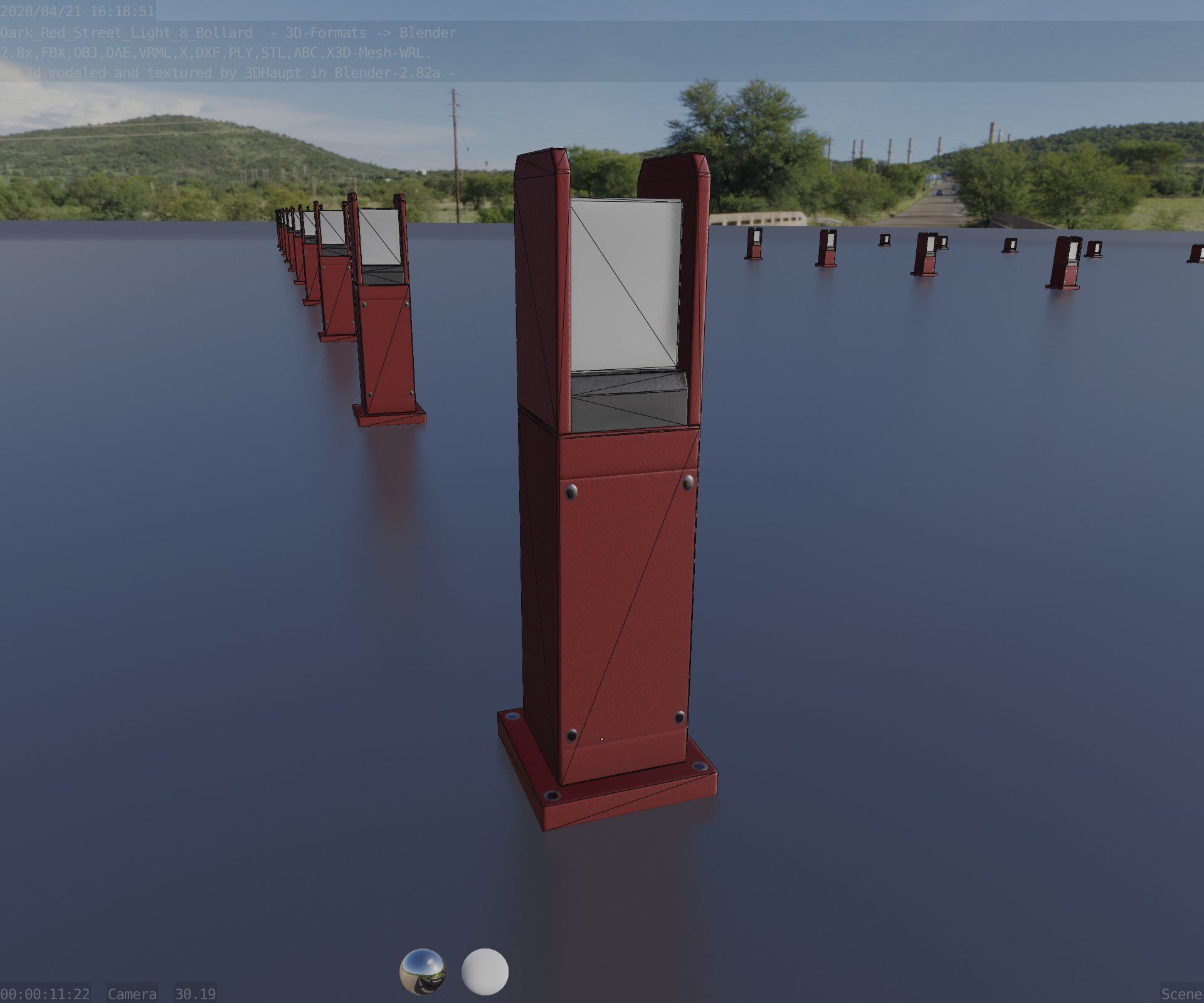 Street Light 8 Bollard 500mm Dark Red Version 1 Low-poly 3D model_86