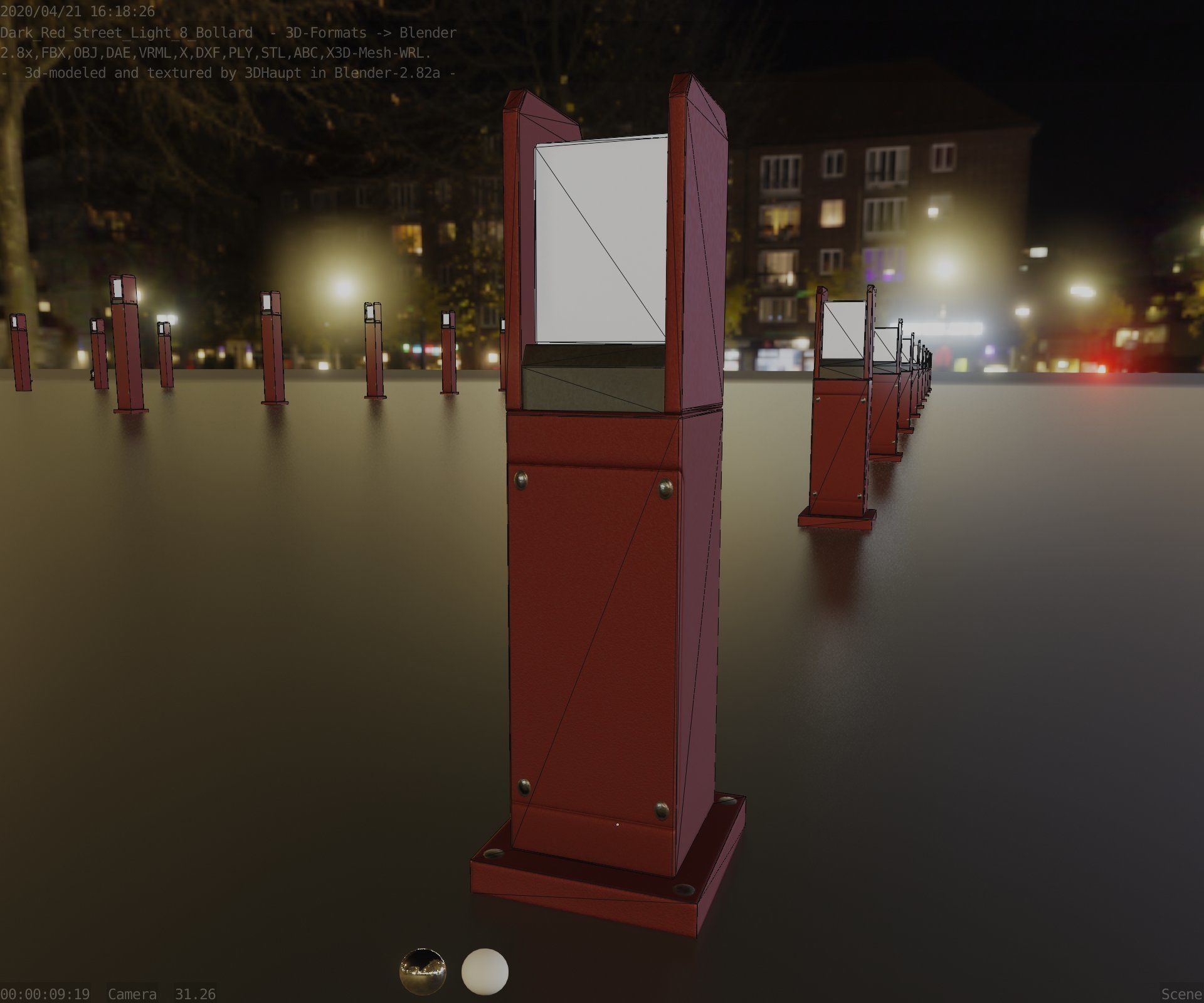 Street Light 8 Bollard 500mm Dark Red Version 1 Low-poly 3D model_35