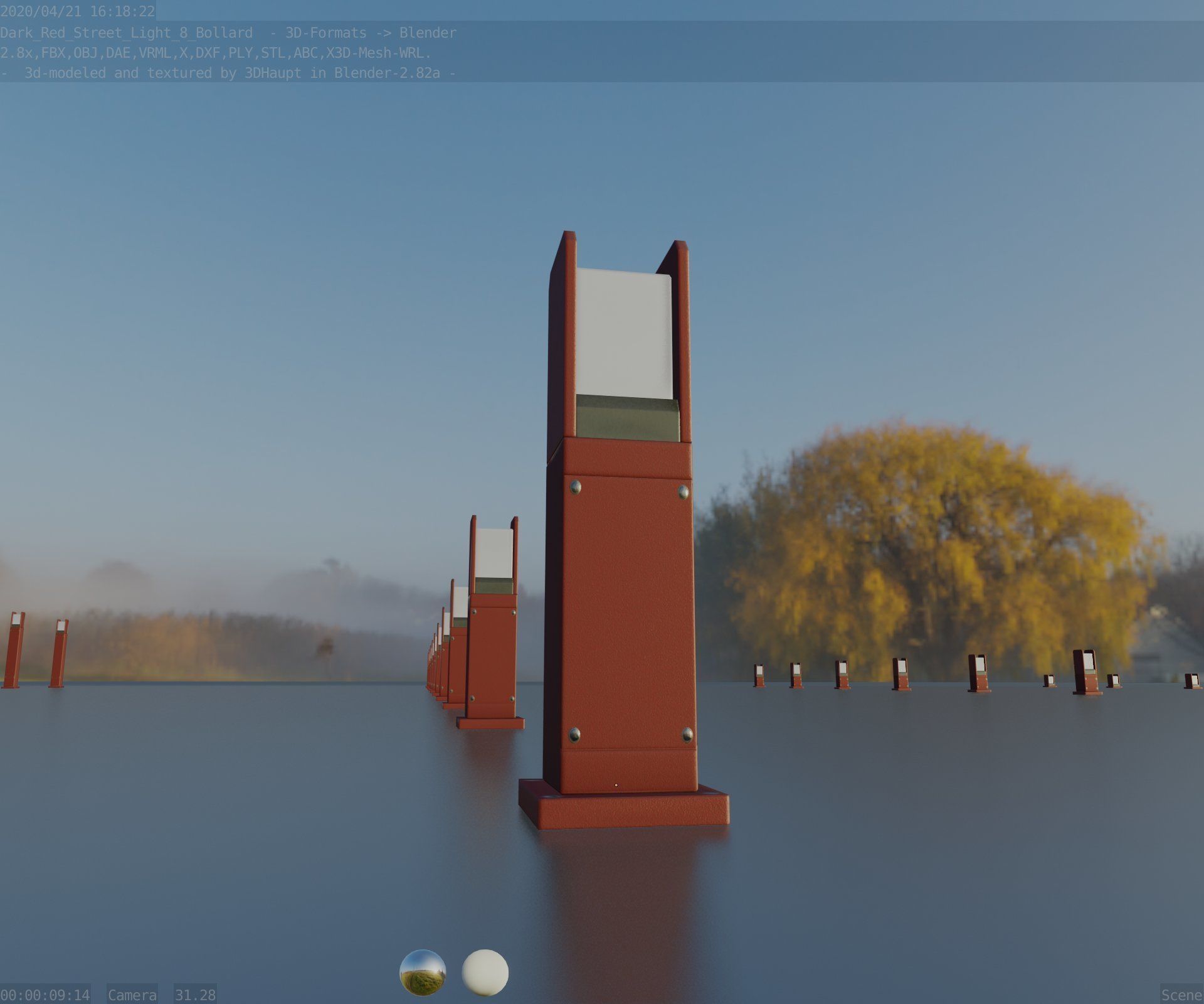 Street Light 8 Bollard 500mm Dark Red Version 1 Low-poly 3D model_30