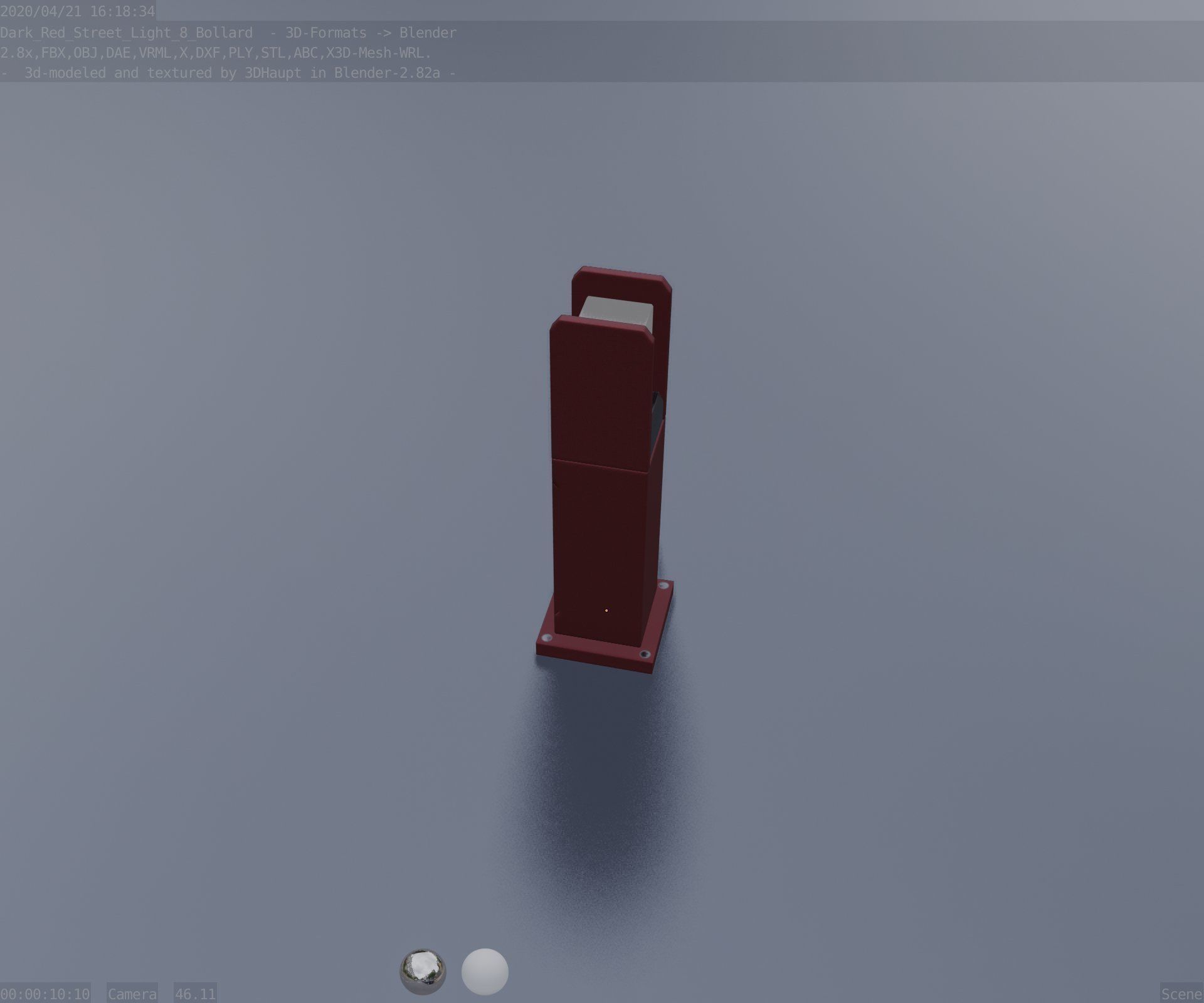 Street Light 8 Bollard 500mm Dark Red Version 1 Low-poly 3D model_50