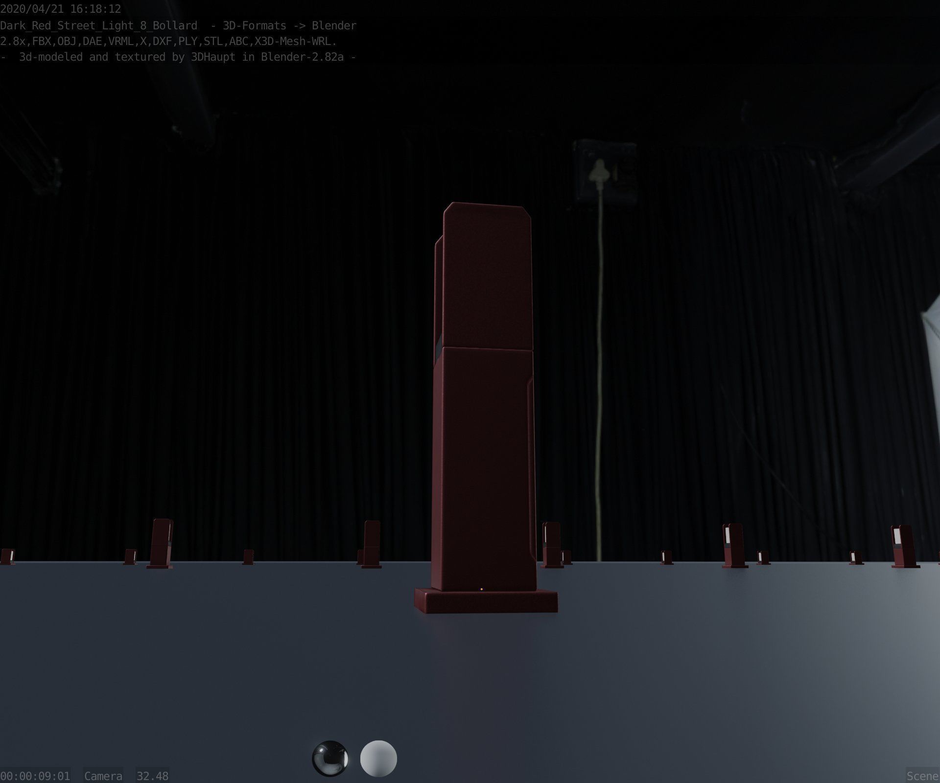 Street Light 8 Bollard 500mm Dark Red Version 1 Low-poly 3D model_7