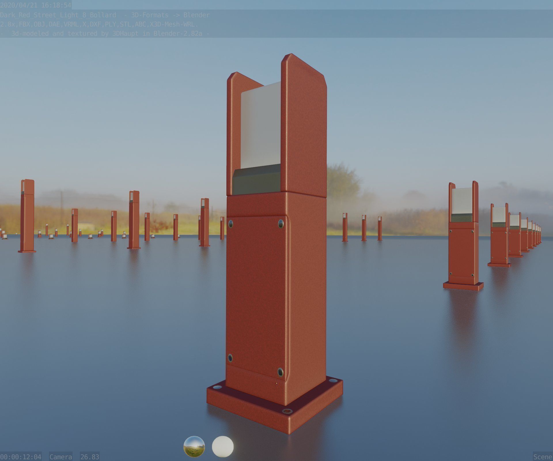 Street Light 8 Bollard 500mm Dark Red Version 1 Low-poly 3D model_92