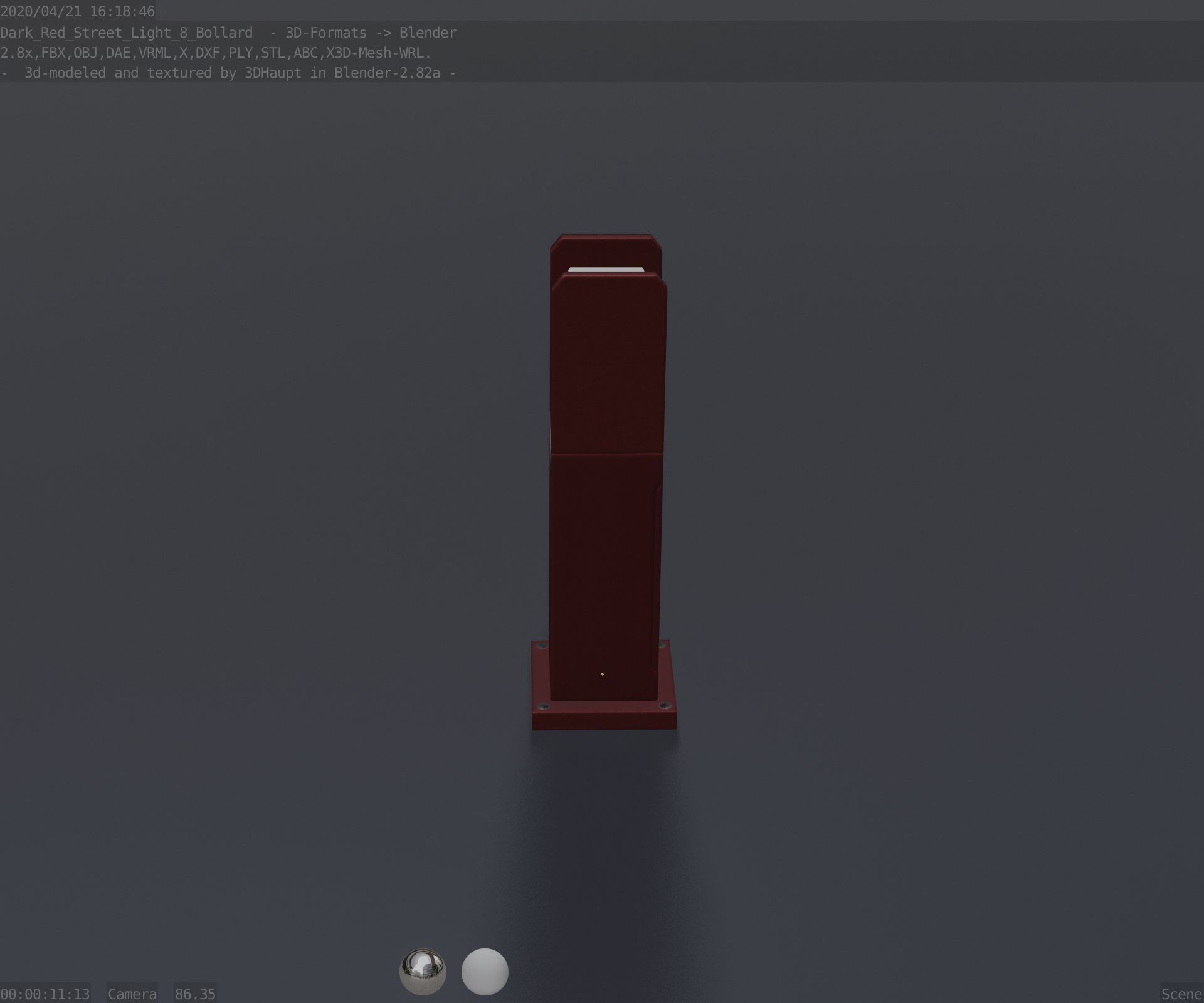 Street Light 8 Bollard 500mm Dark Red Version 1 Low-poly 3D model_77