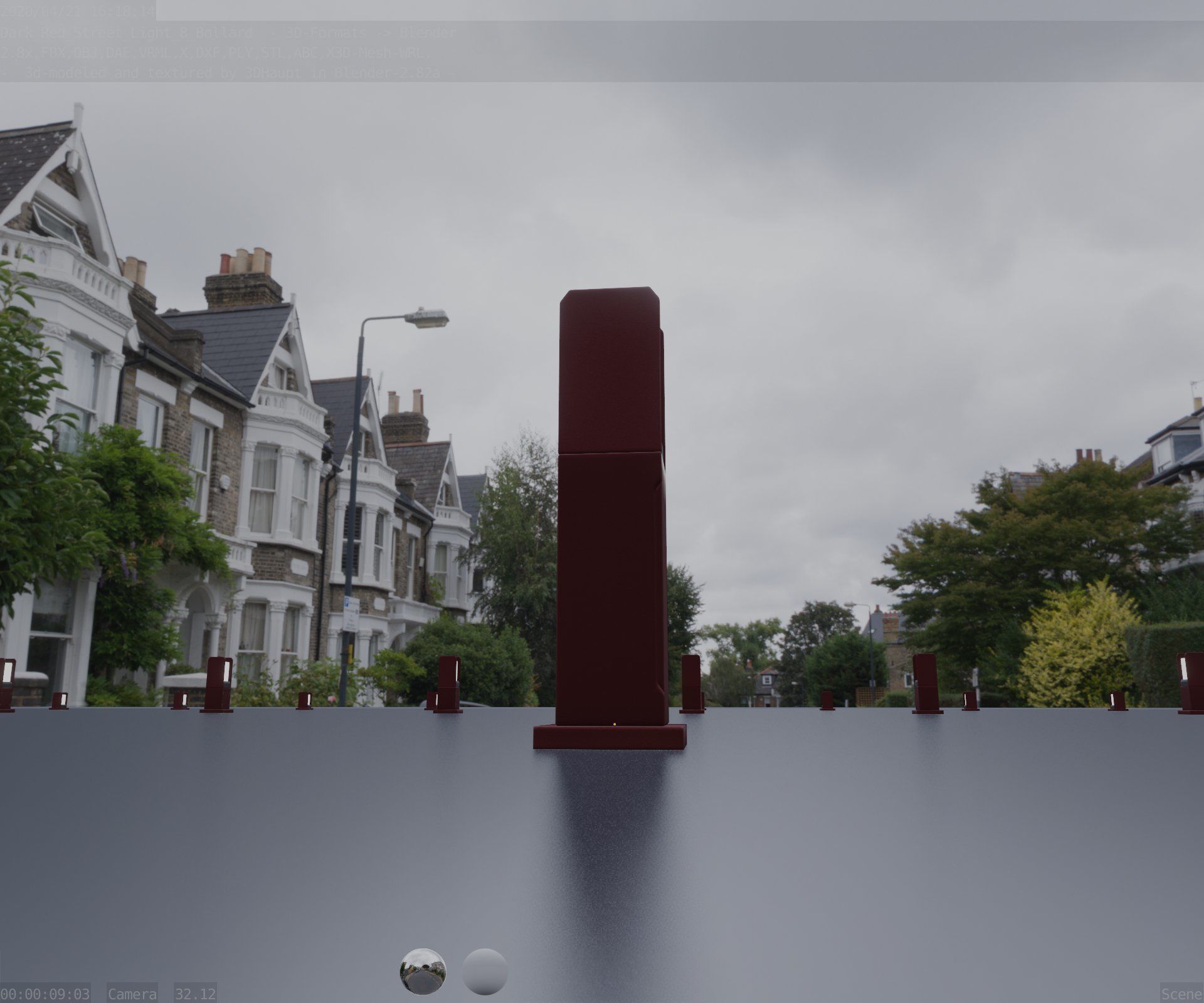 Street Light 8 Bollard 500mm Dark Red Version 1 Low-poly 3D model_9