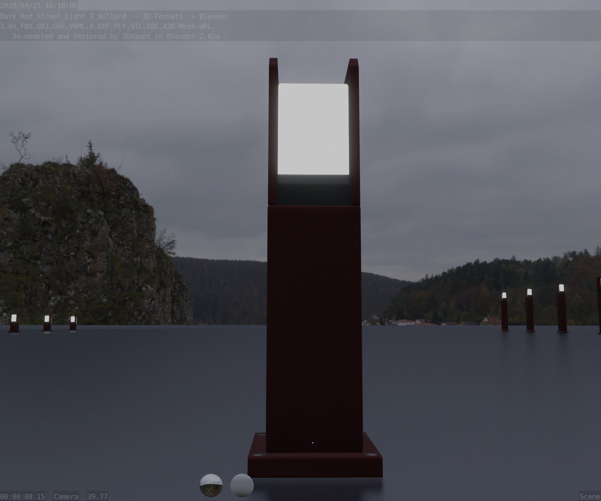 Street Light 8 Bollard 500mm Dark Red Version 1 Low-poly 3D model_18