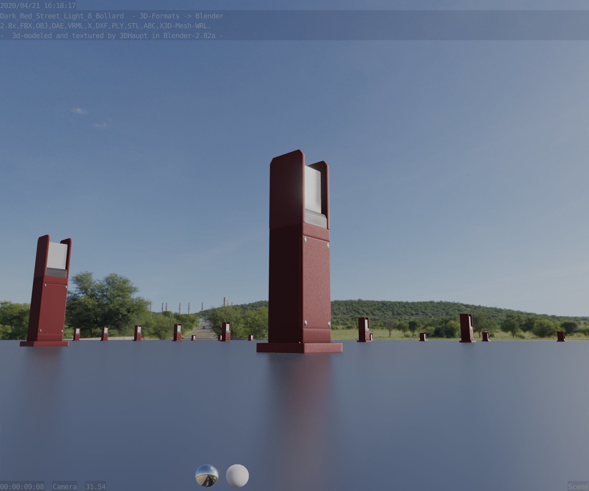 Street Light 8 Bollard 500mm Dark Red Version 1 Low-poly 3D model_24