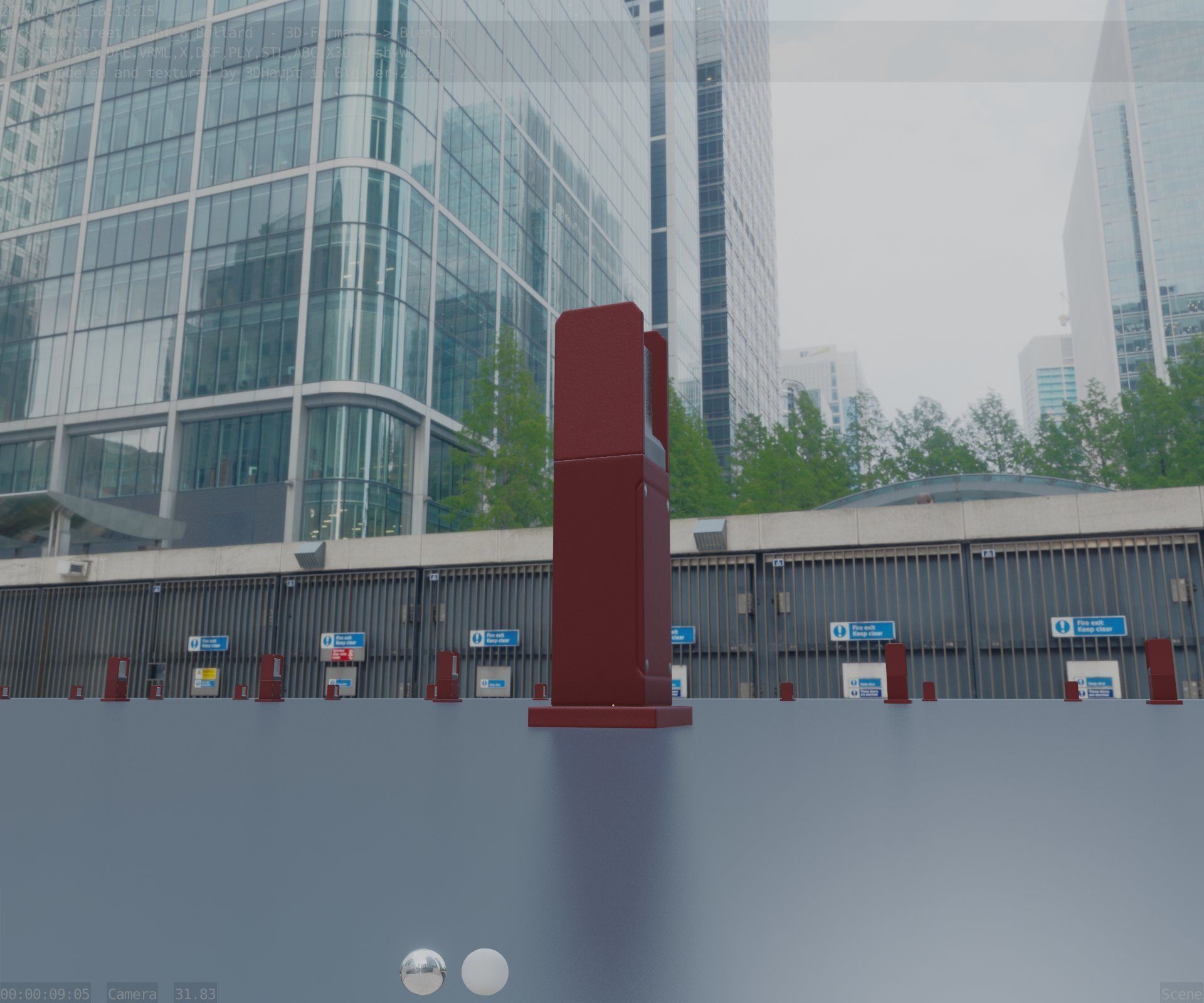 Street Light 8 Bollard 500mm Dark Red Version 1 Low-poly 3D model_11