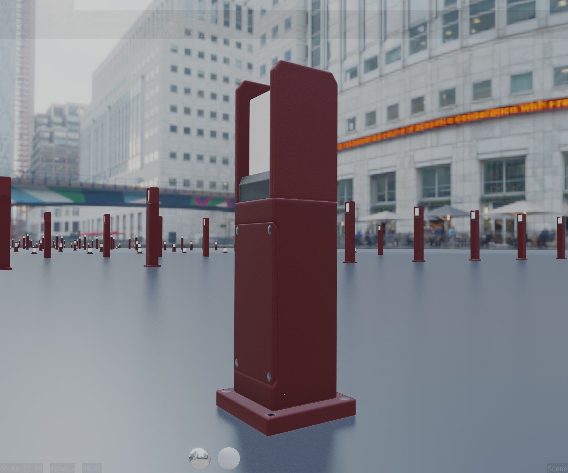 Street Light 8 Bollard 500mm Dark Red Version 1 Low-poly 3D model_94