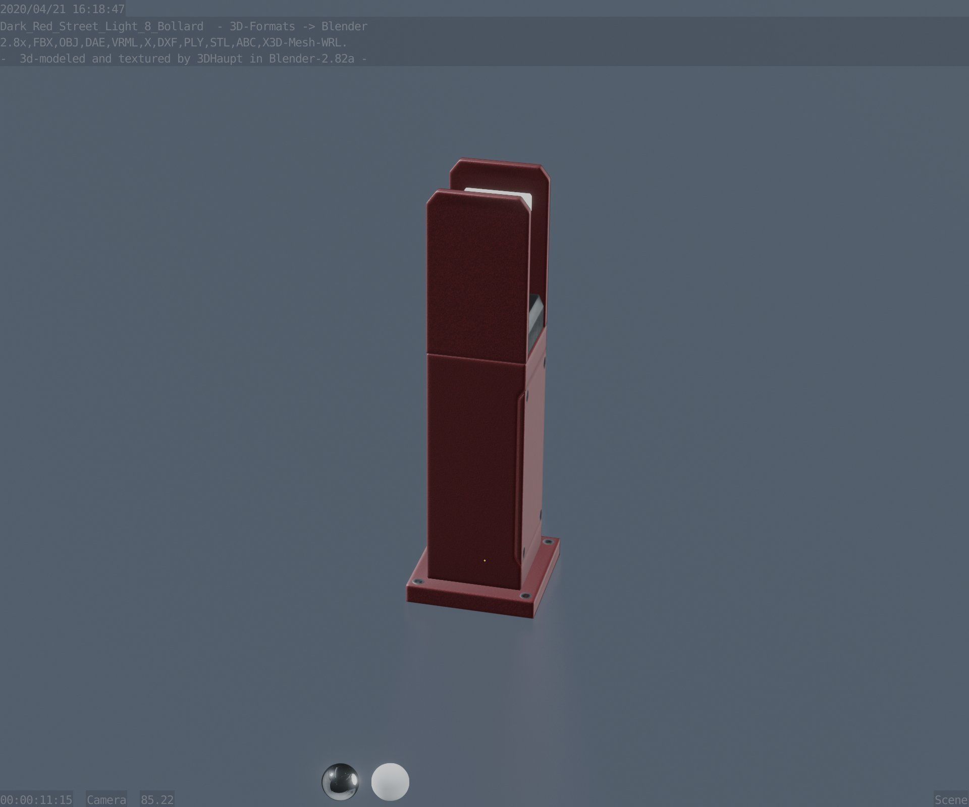 Street Light 8 Bollard 500mm Dark Red Version 1 Low-poly 3D model_79
