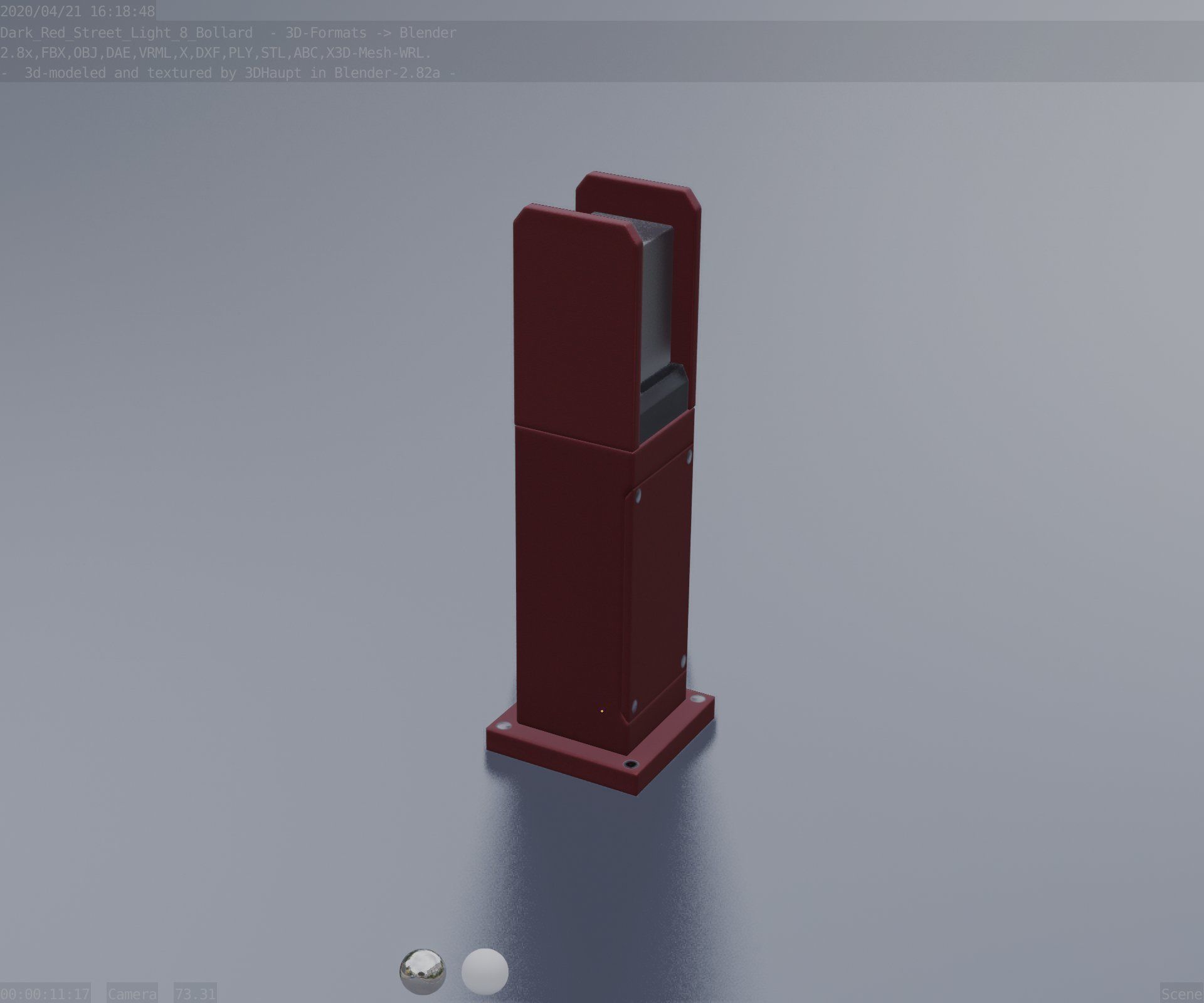 Street Light 8 Bollard 500mm Dark Red Version 1 Low-poly 3D model_81