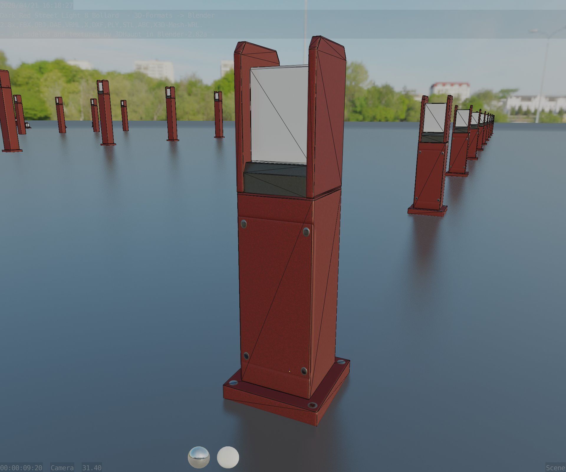 Street Light 8 Bollard 500mm Dark Red Version 1 Low-poly 3D model_36