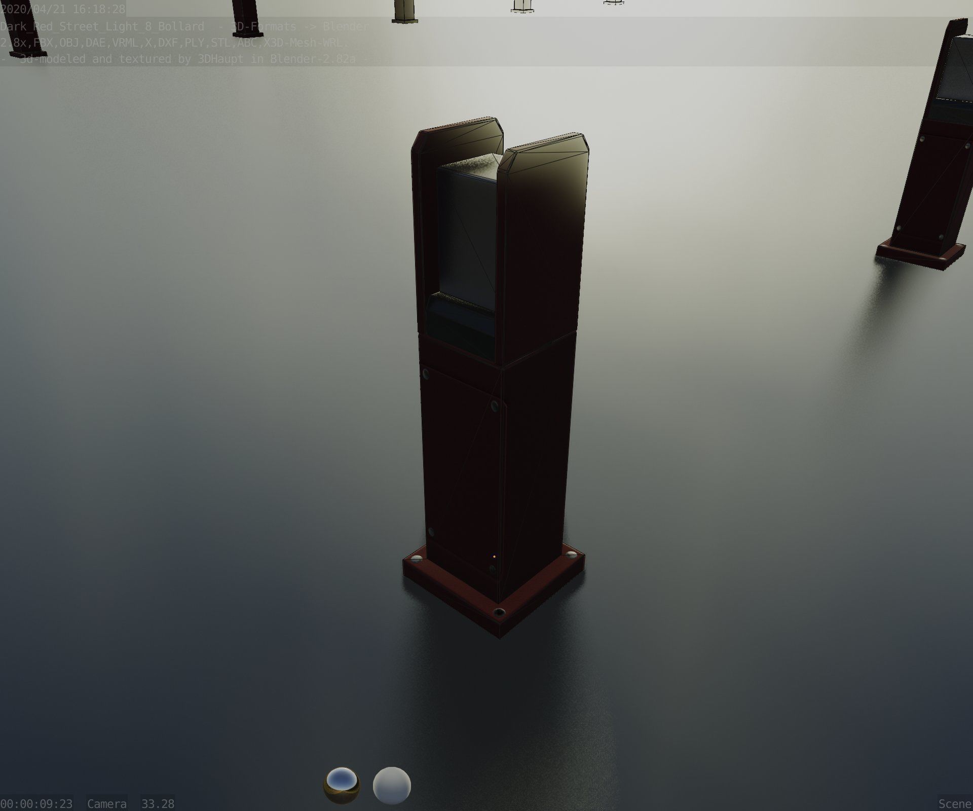 Street Light 8 Bollard 500mm Dark Red Version 1 Low-poly 3D model_39