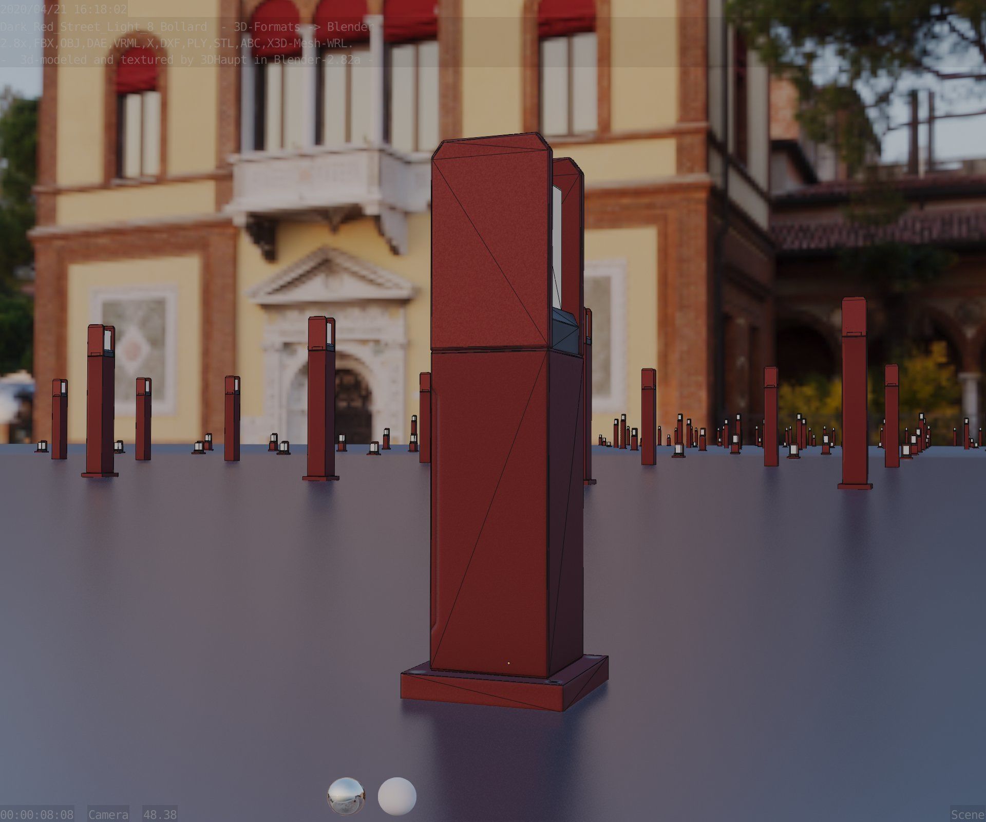 Street Light 8 Bollard 500mm Dark Red Version 1 Low-poly 3D model_12