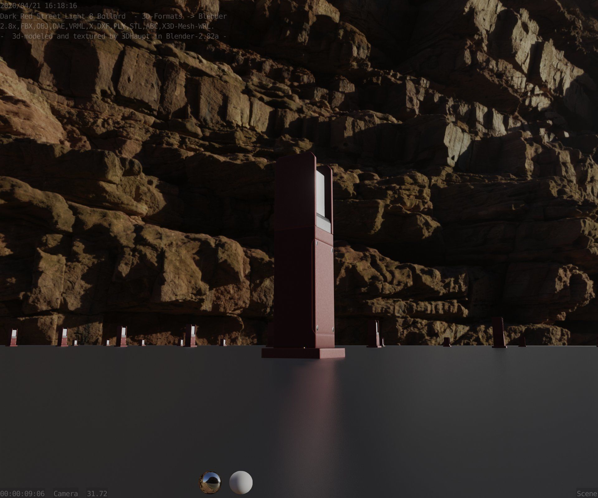 Street Light 8 Bollard 500mm Dark Red Version 1 Low-poly 3D model_2